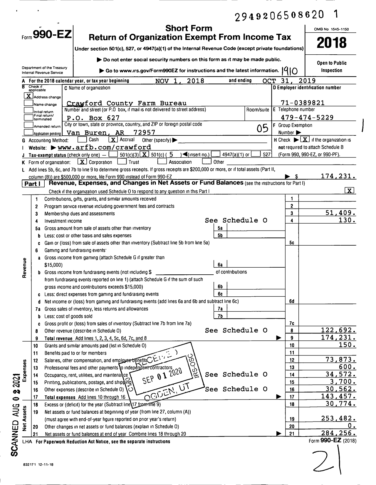 Image of first page of 2018 Form 990EO for Crawford County Farm Bureau