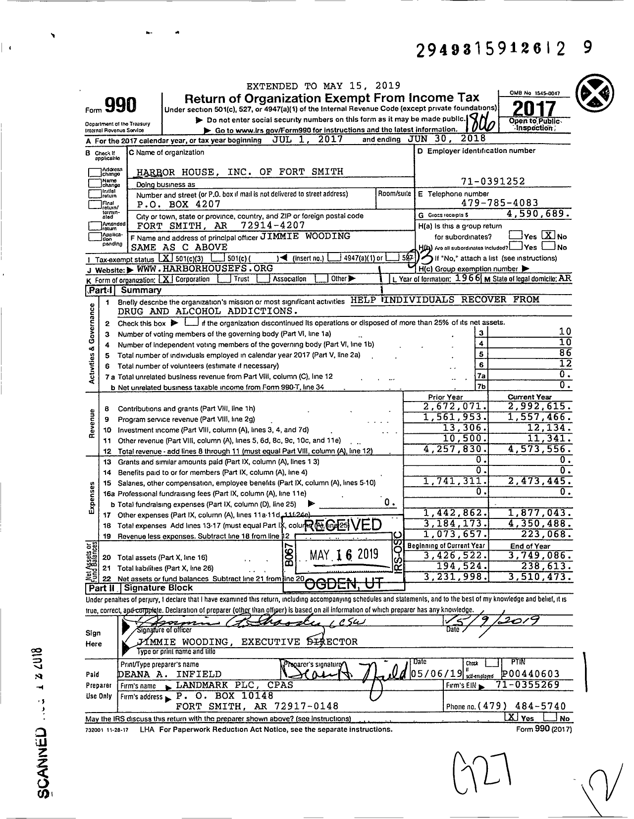 Image of first page of 2017 Form 990 for Harbor House of Fort Smith
