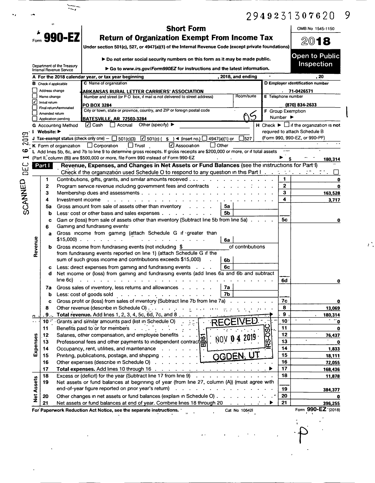 Image of first page of 2018 Form 990EO for National Rural Letter Carriers Association - Arkansas Rural Letter Carriers Association