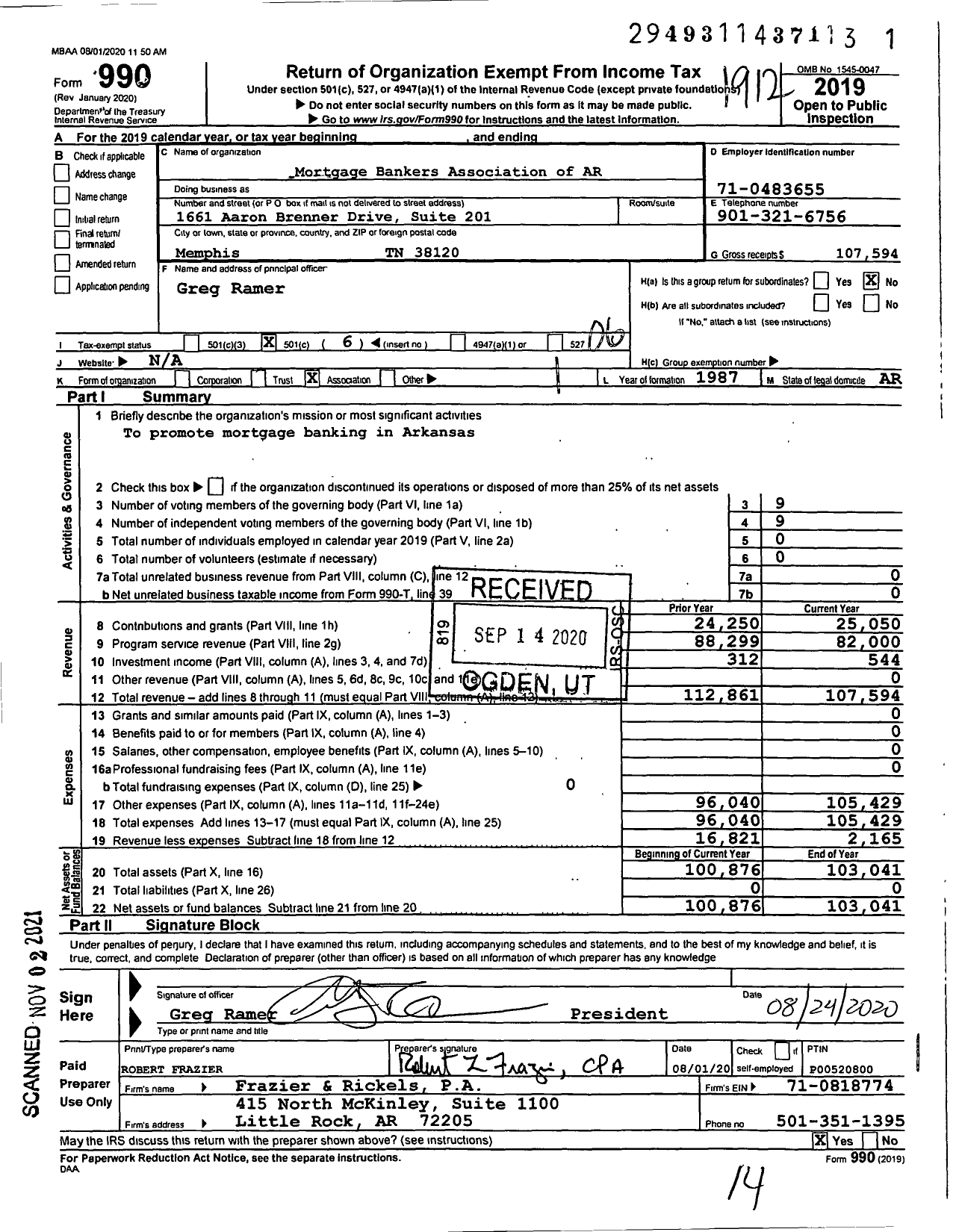 Image of first page of 2019 Form 990O for Mortgage Bankers Association of Ar