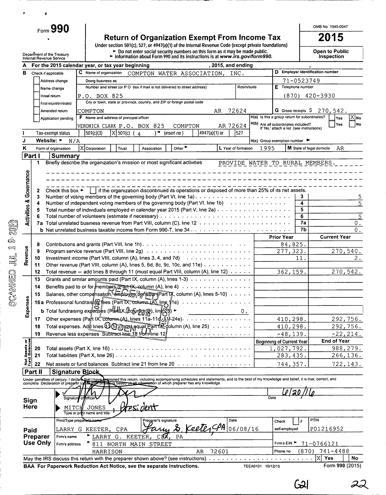 Image of first page of 2015 Form 990O for Compton Water Association
