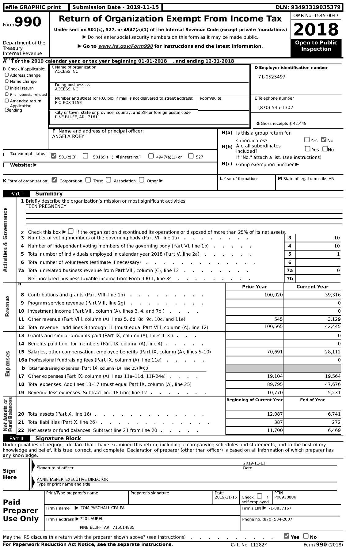 Image of first page of 2018 Form 990 for Access