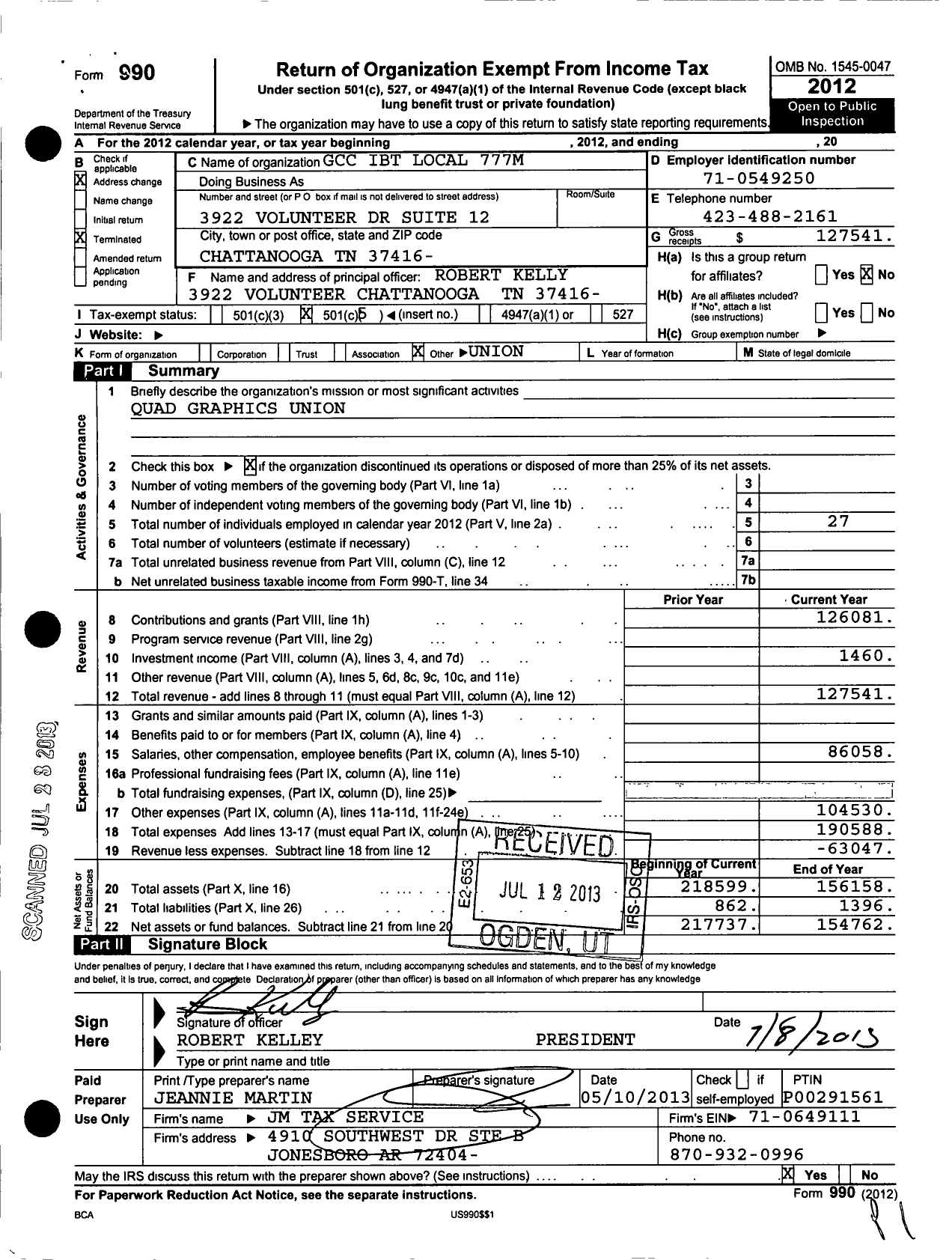 Image of first page of 2012 Form 990O for Graphic Communications Conference - 777M