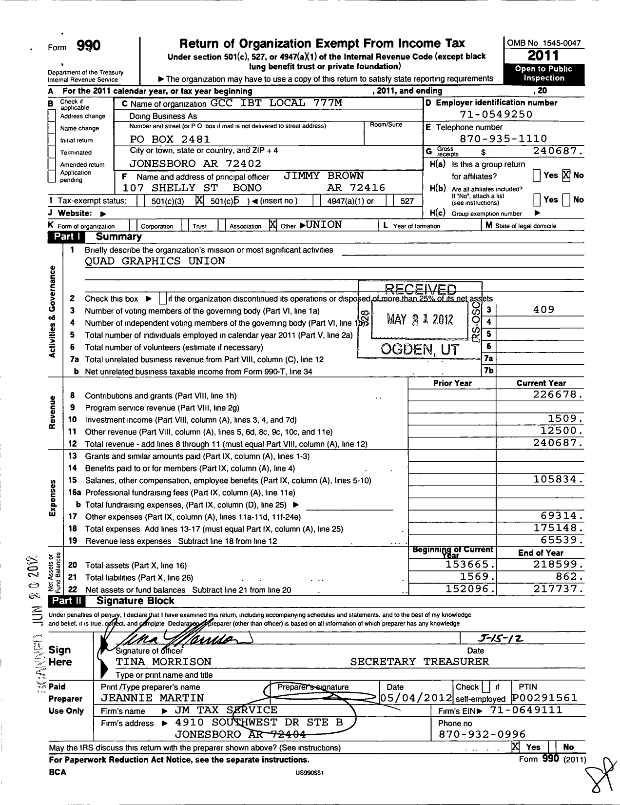 Image of first page of 2011 Form 990O for Graphic Communications Conference - 777M