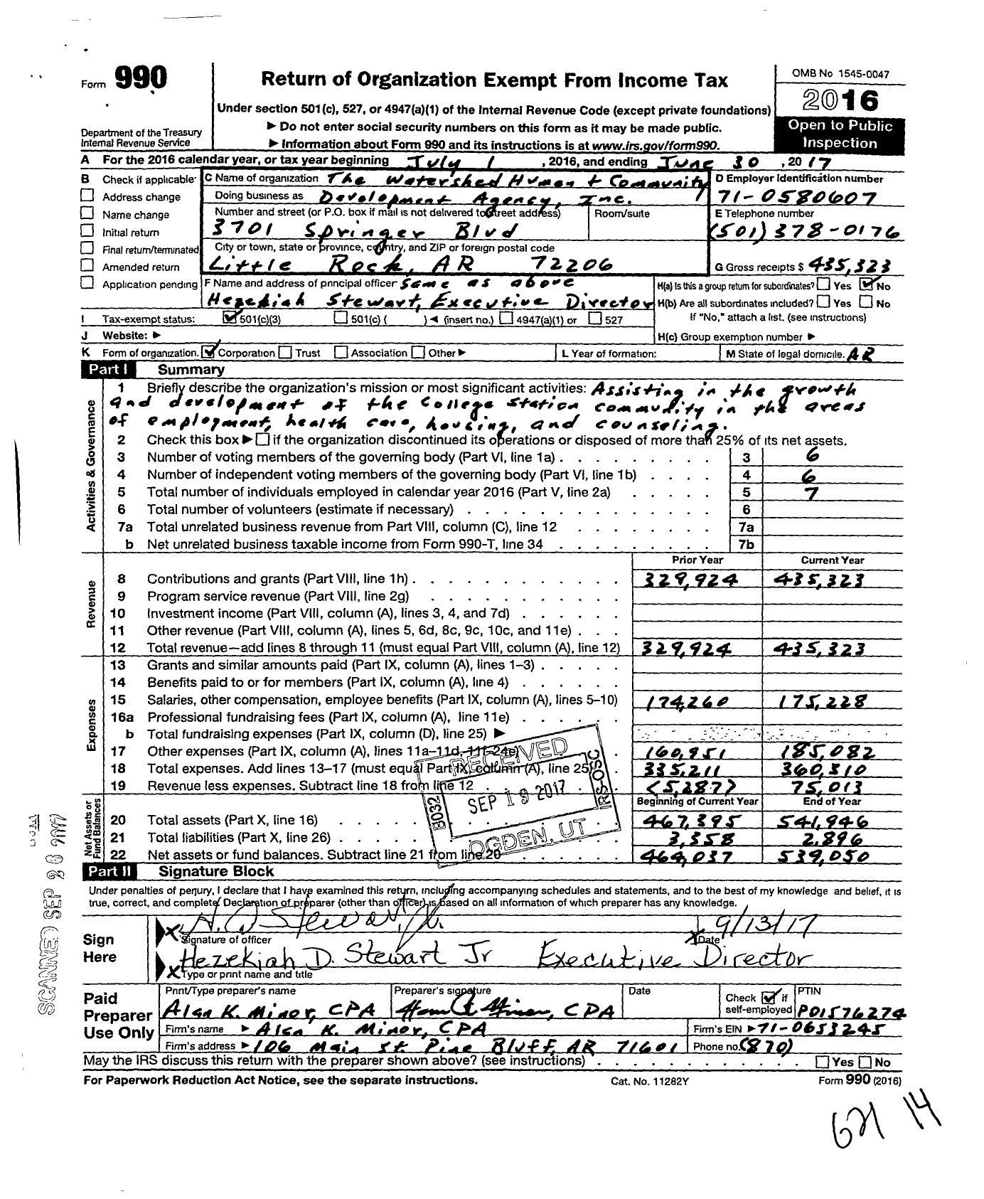 Image of first page of 2016 Form 990 for Watershed Human and Community Development Agency