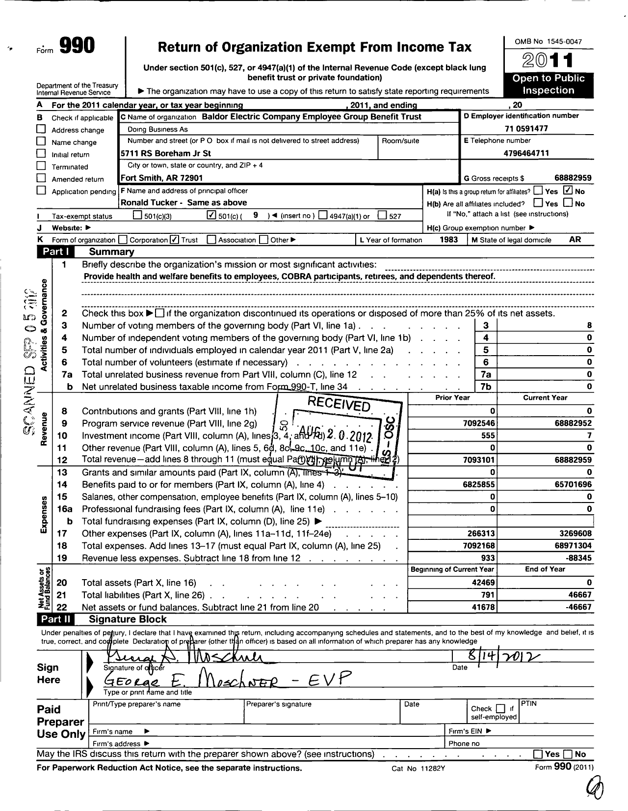 Image of first page of 2011 Form 990O for Baldor Electric Company Employee Group Benefit Trust
