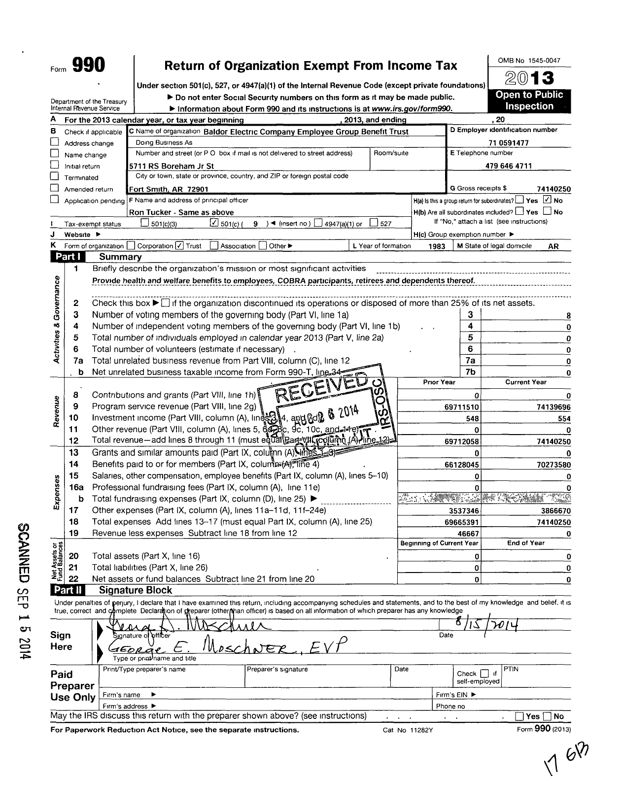 Image of first page of 2013 Form 990O for Baldor Electric Company Employee Group Benefit Trust