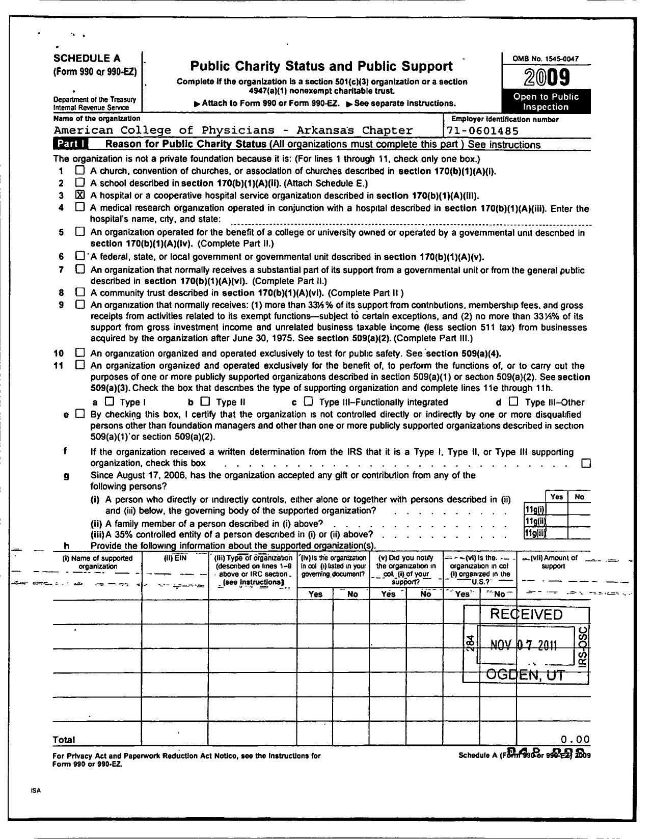 Image of first page of 2009 Form 990ER for American College of Physicians / Arkansas Chapter