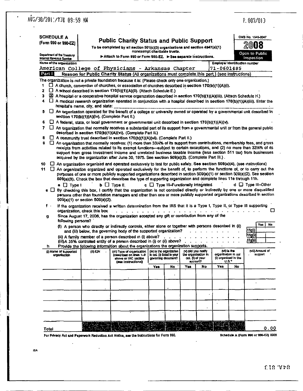 Image of first page of 2008 Form 990ER for American College of Physicians / Arkansas Chapter