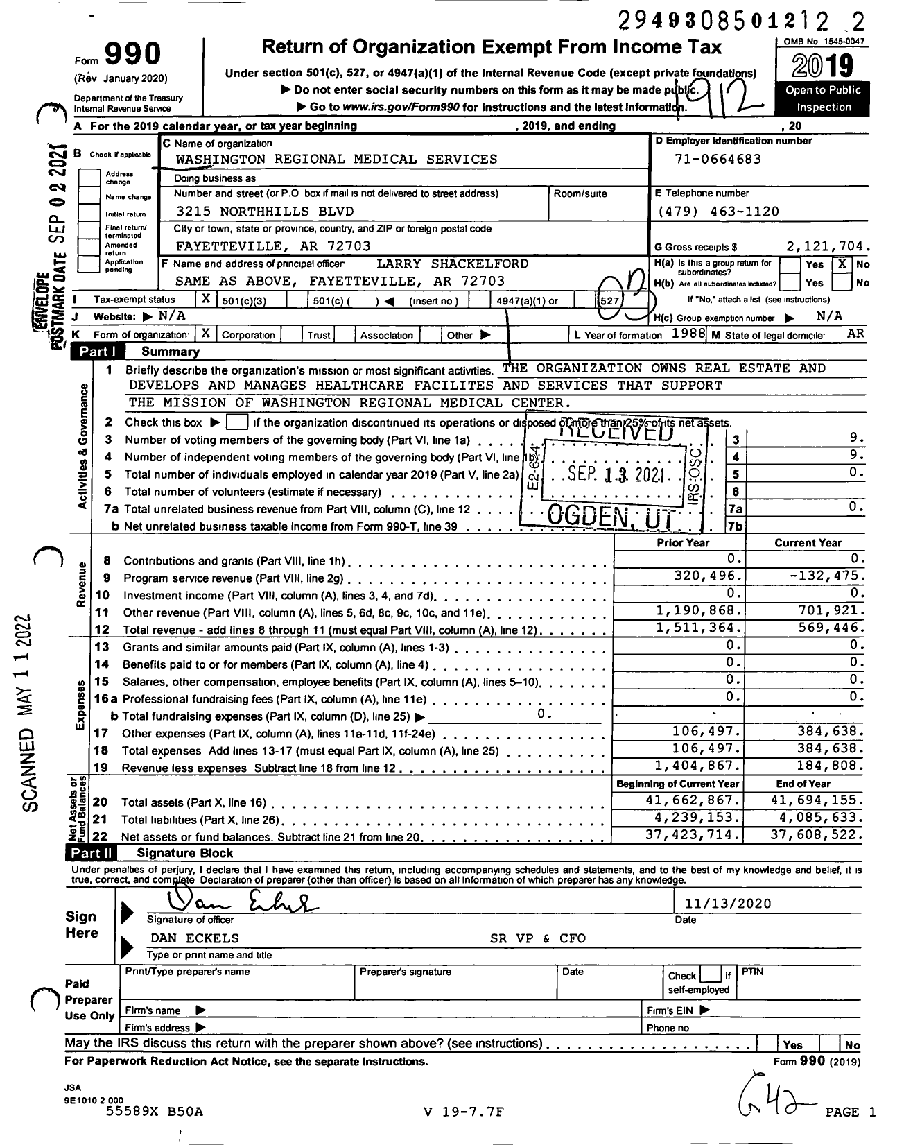 Image of first page of 2019 Form 990 for Washington Regional Medical Services