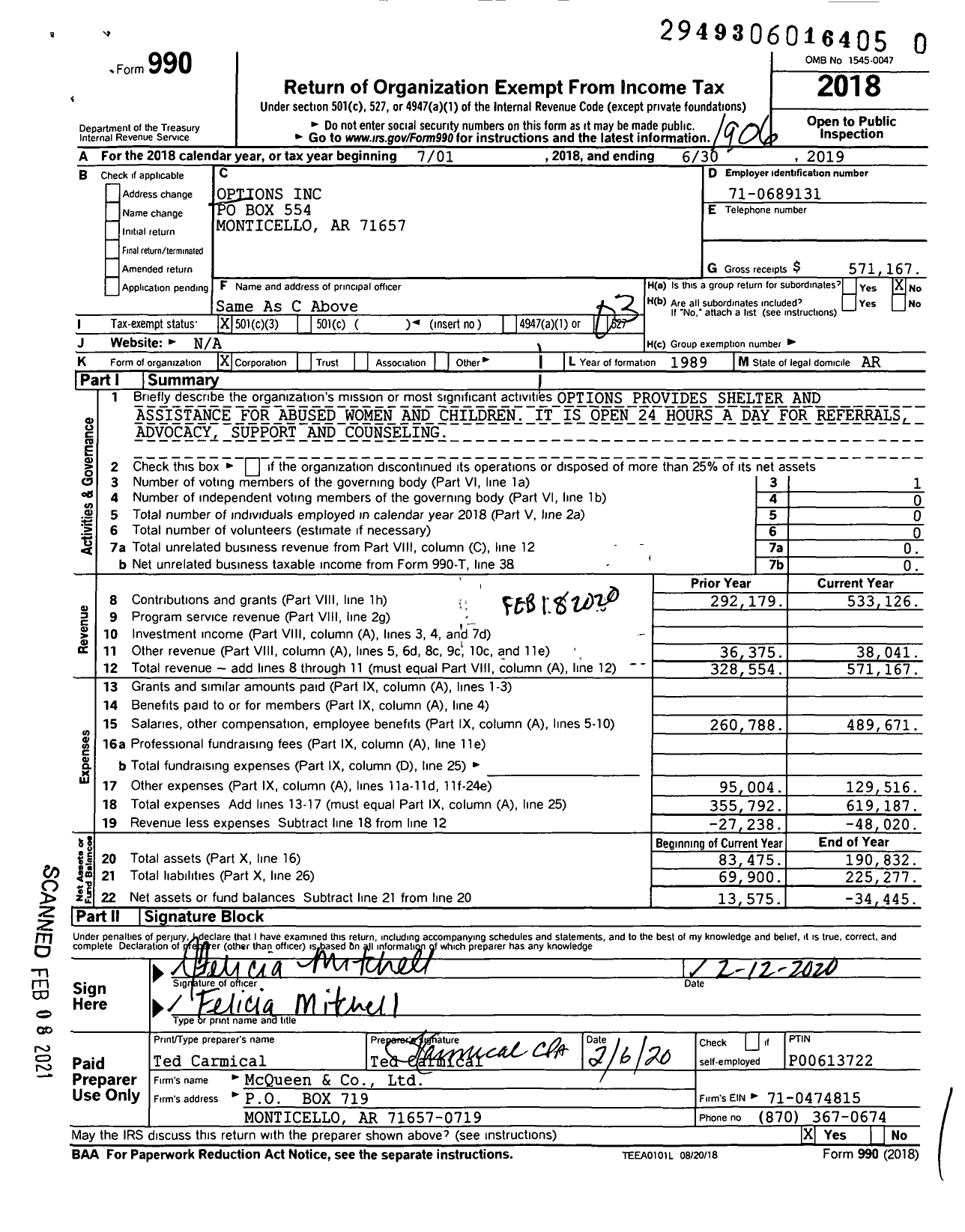 Image of first page of 2018 Form 990 for Options