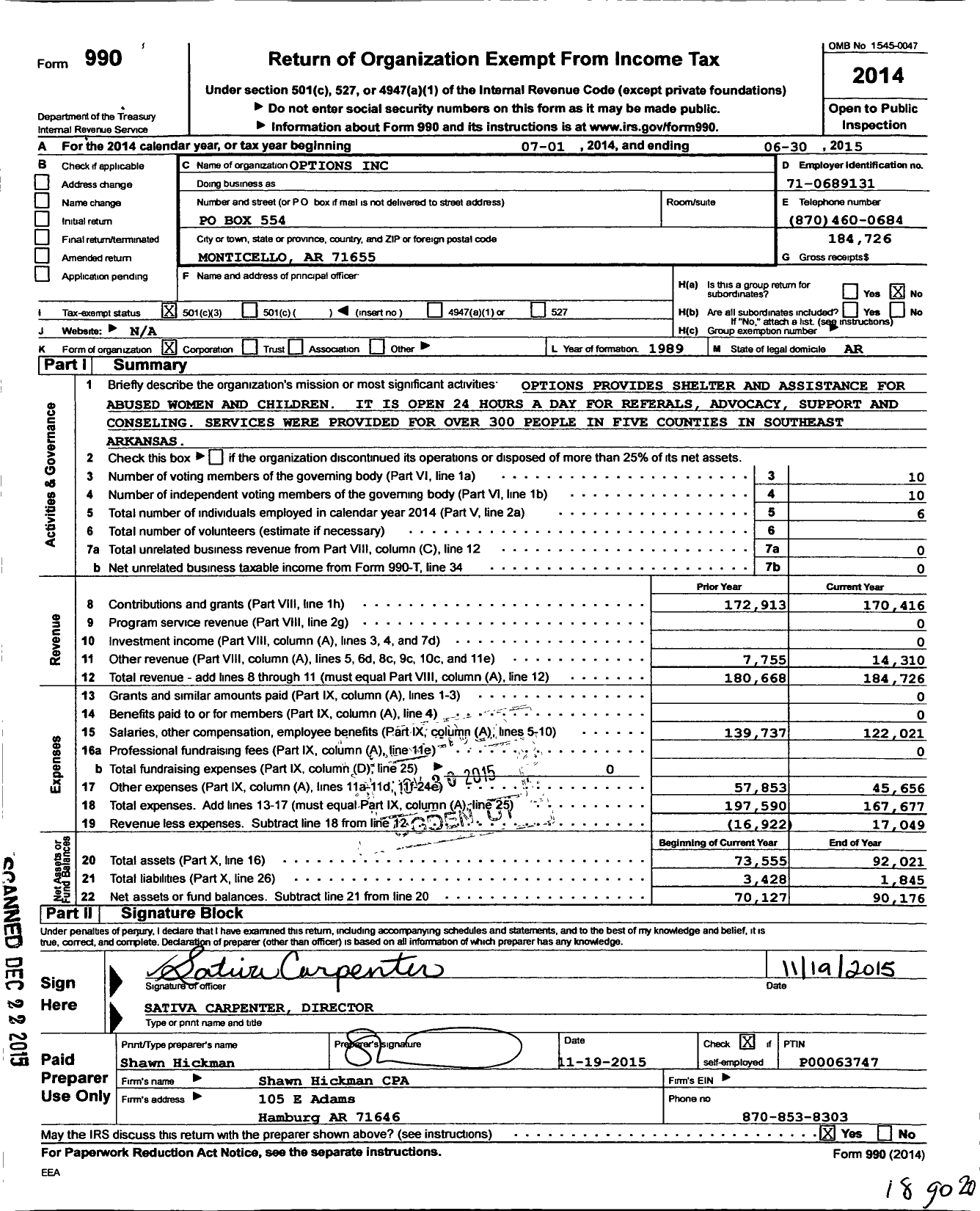 Image of first page of 2014 Form 990 for Options
