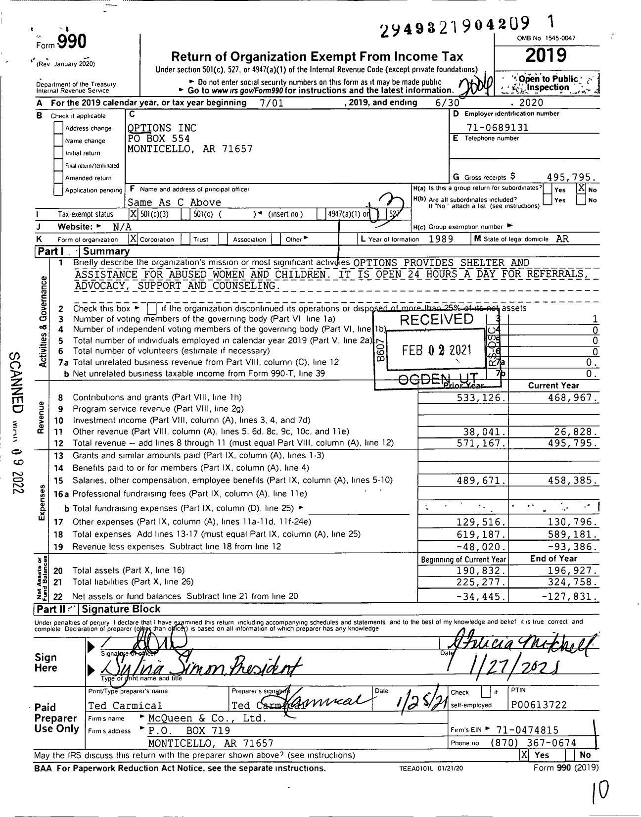 Image of first page of 2019 Form 990 for Options