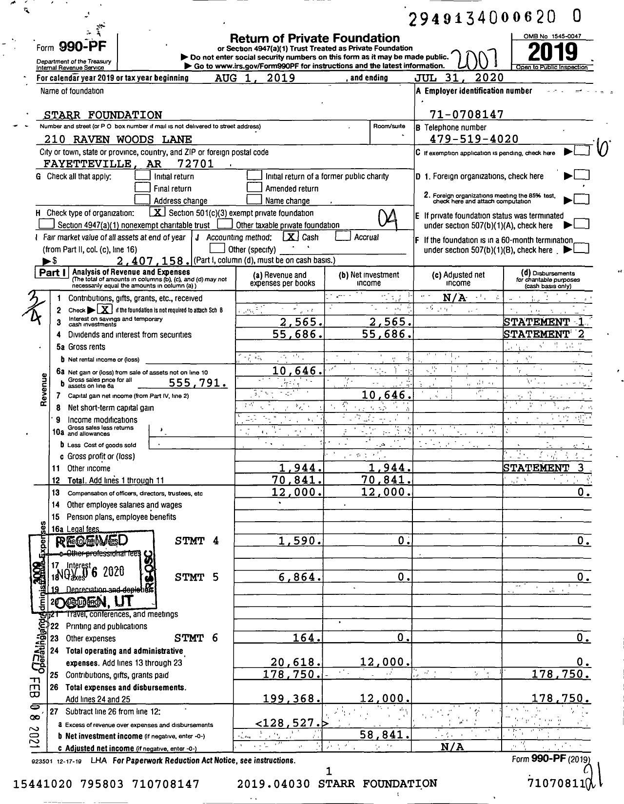 Image of first page of 2019 Form 990PF for Starr Foundation