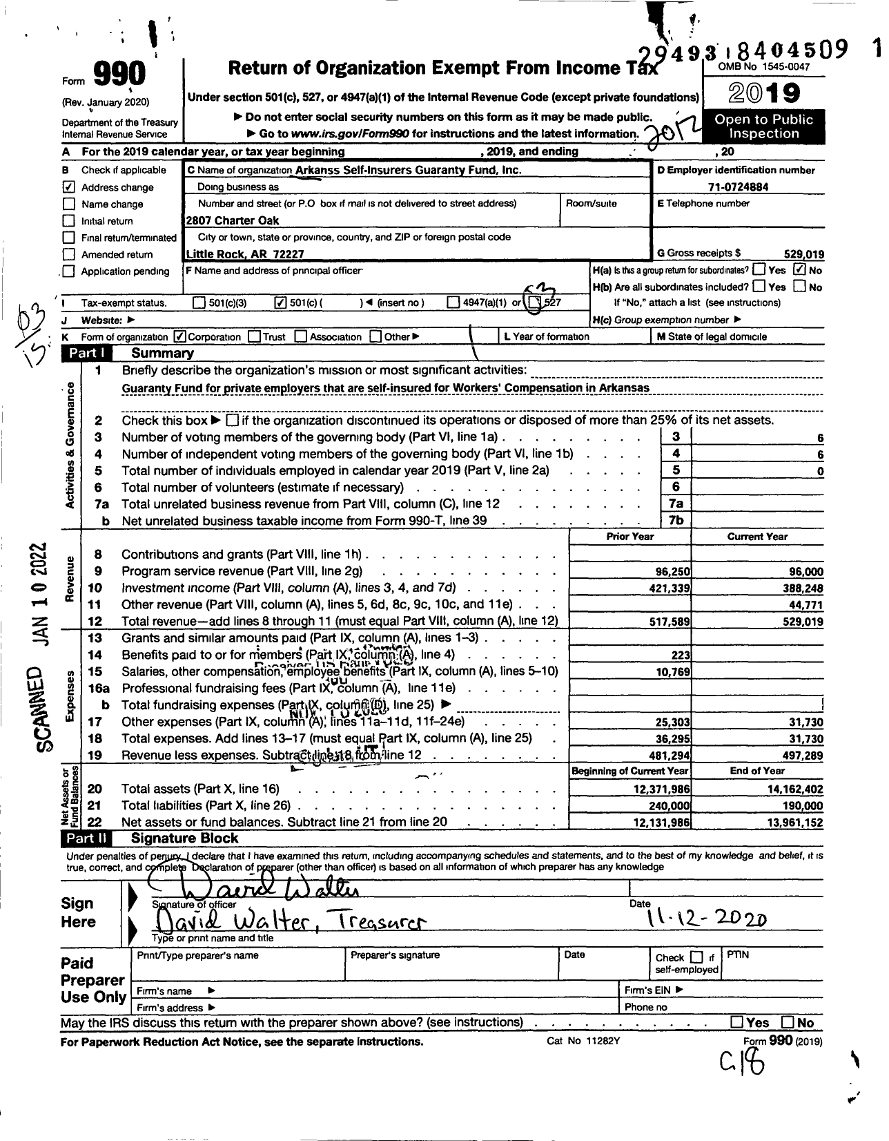 Image of first page of 2020 Form 990 for Arkansas Self-Insurers Guaranty Fund