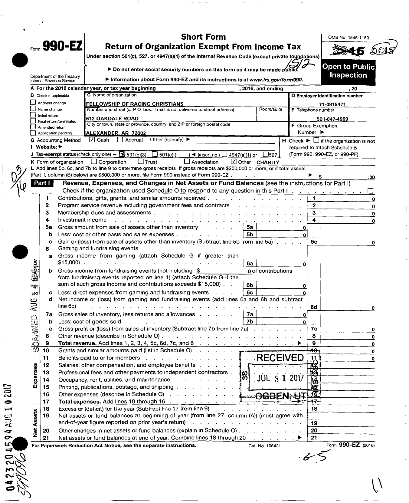 Image of first page of 2015 Form 990EZ for Fellowship of Racing Christians