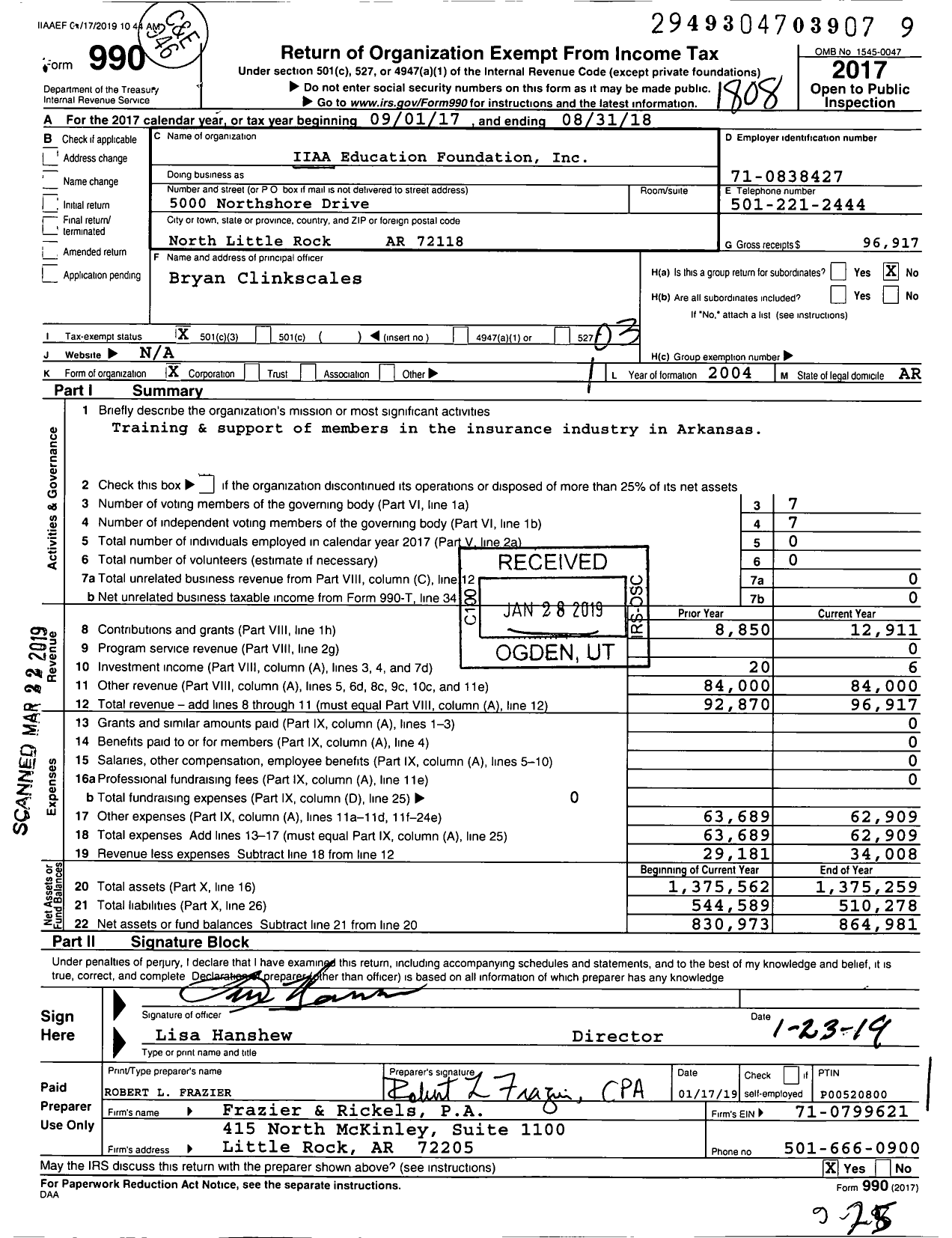 Image of first page of 2017 Form 990 for Iiaa Education Foundation