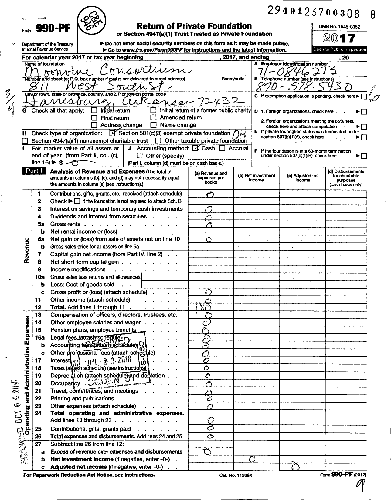 Image of first page of 2017 Form 990PF for Moonvine Consortium