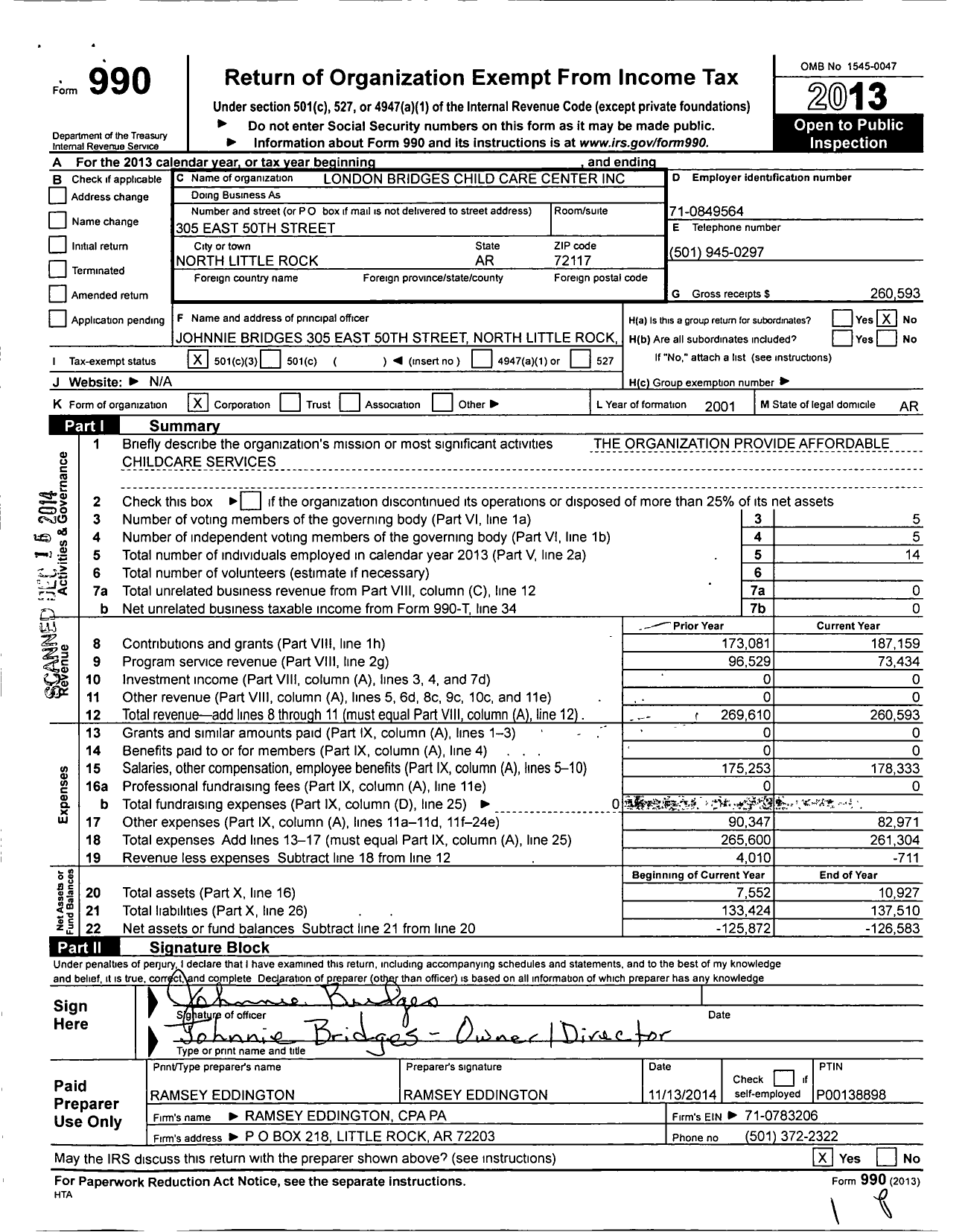 Image of first page of 2013 Form 990 for London Bridges Child Care Center