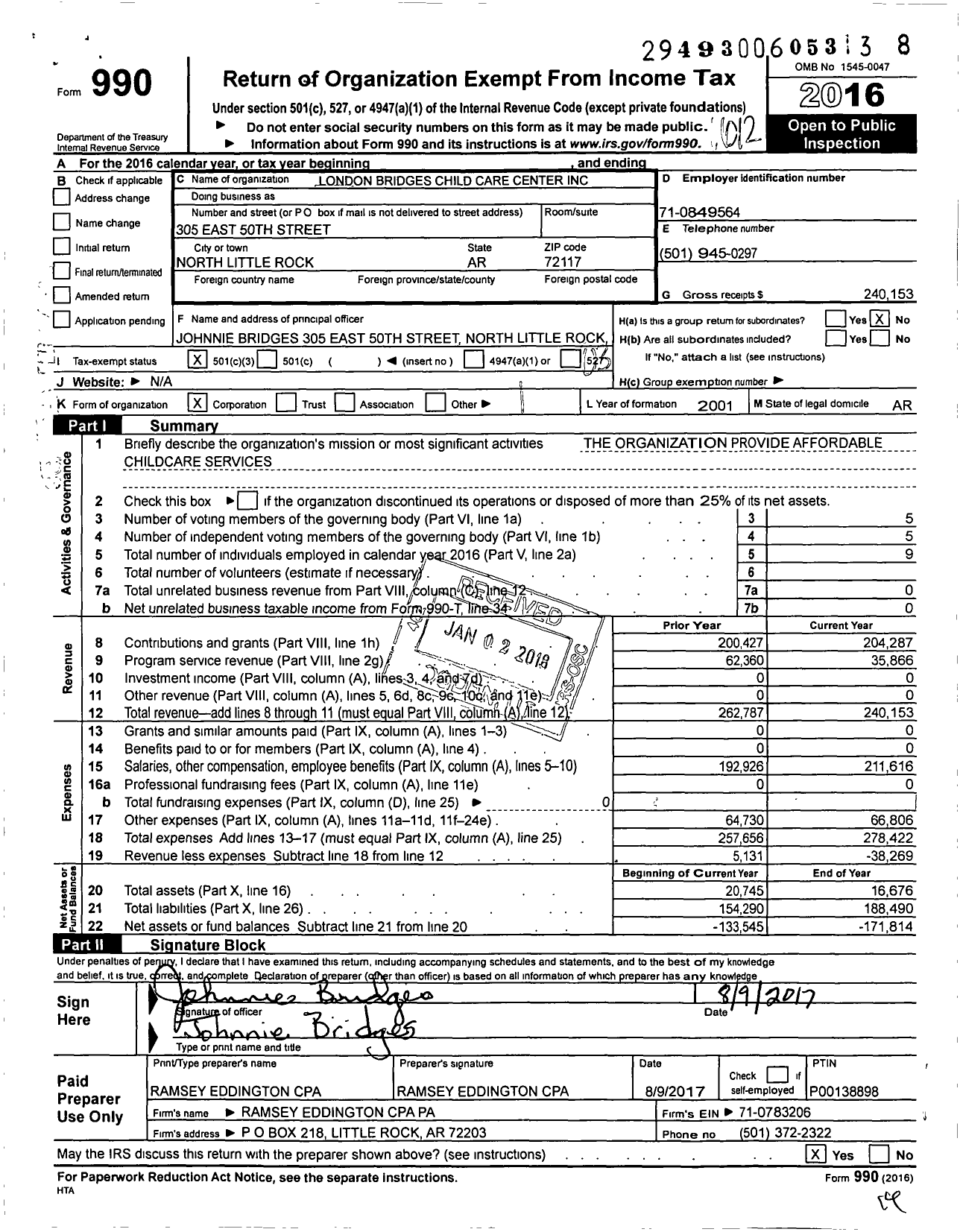 Image of first page of 2016 Form 990 for London Bridges Child Care Center