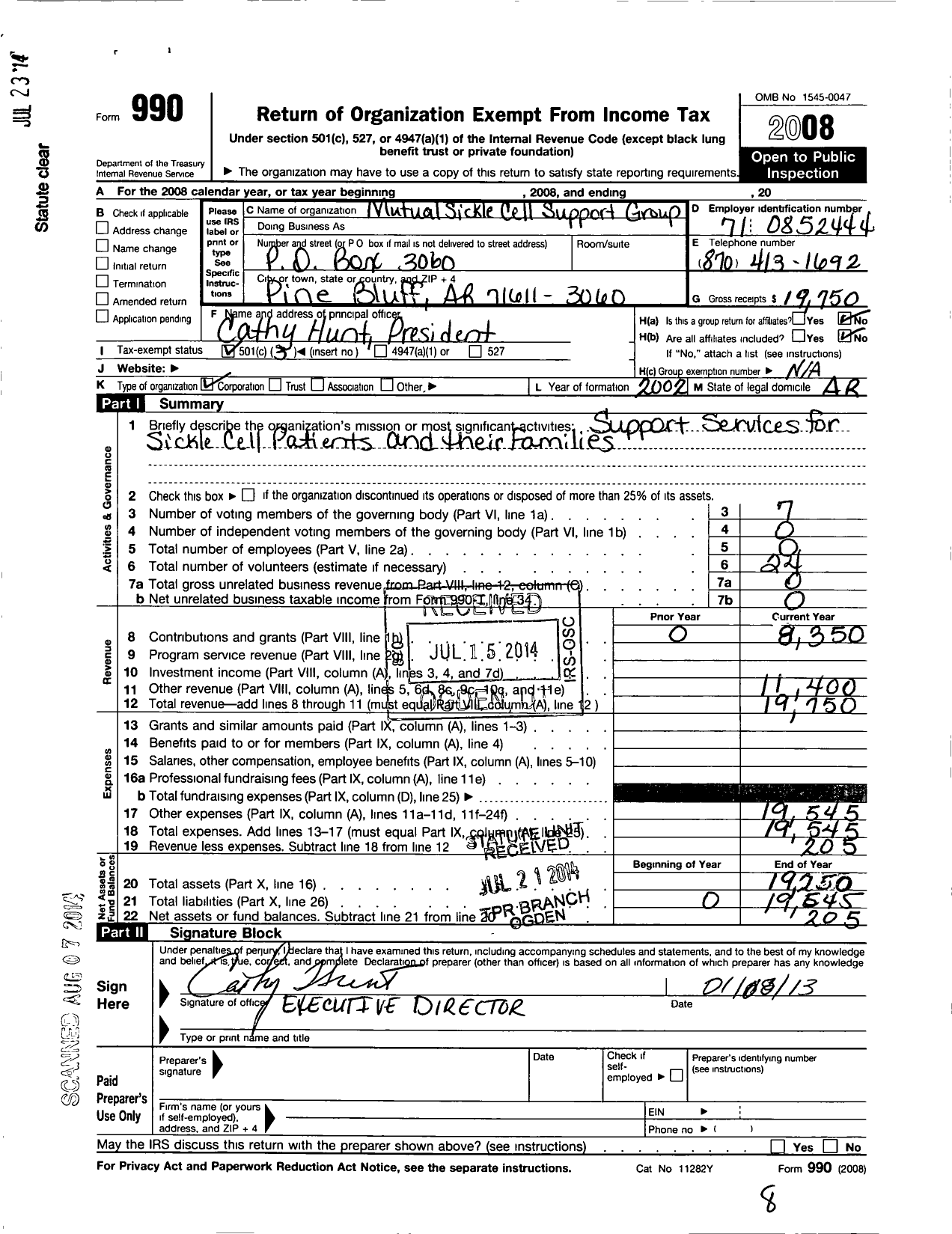 Image of first page of 2008 Form 990 for Mutual Sickle Cell Support Group