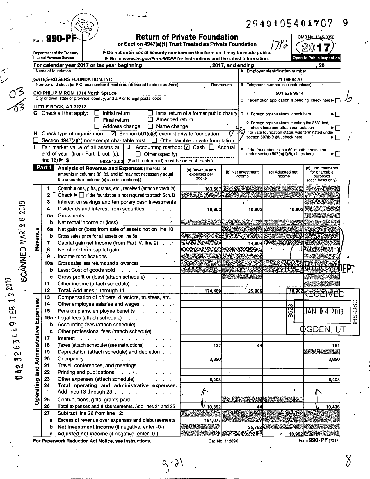 Image of first page of 2017 Form 990PF for Gates-Rogers Foundation