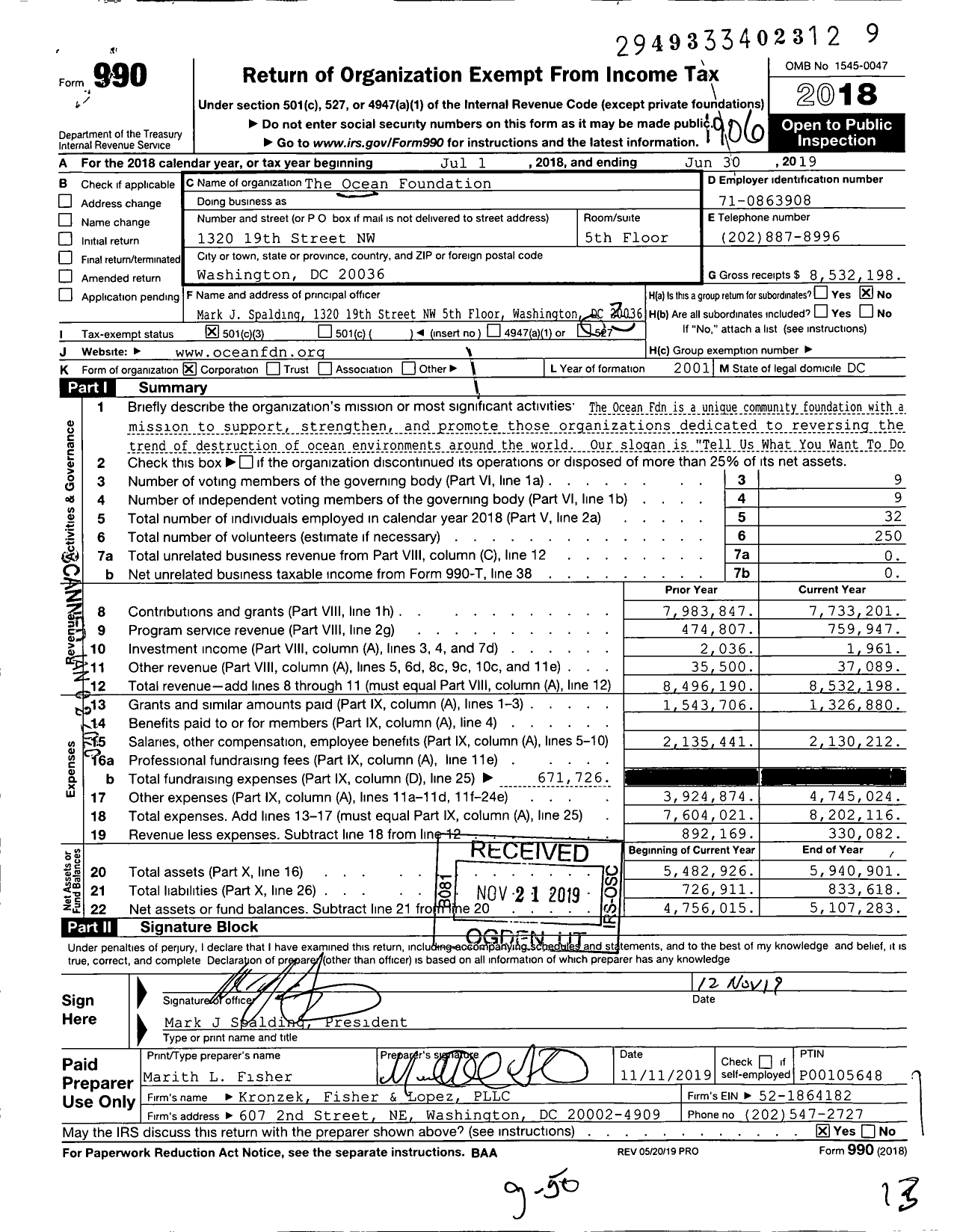 Image of first page of 2018 Form 990 for The Ocean Foundation (TOF)