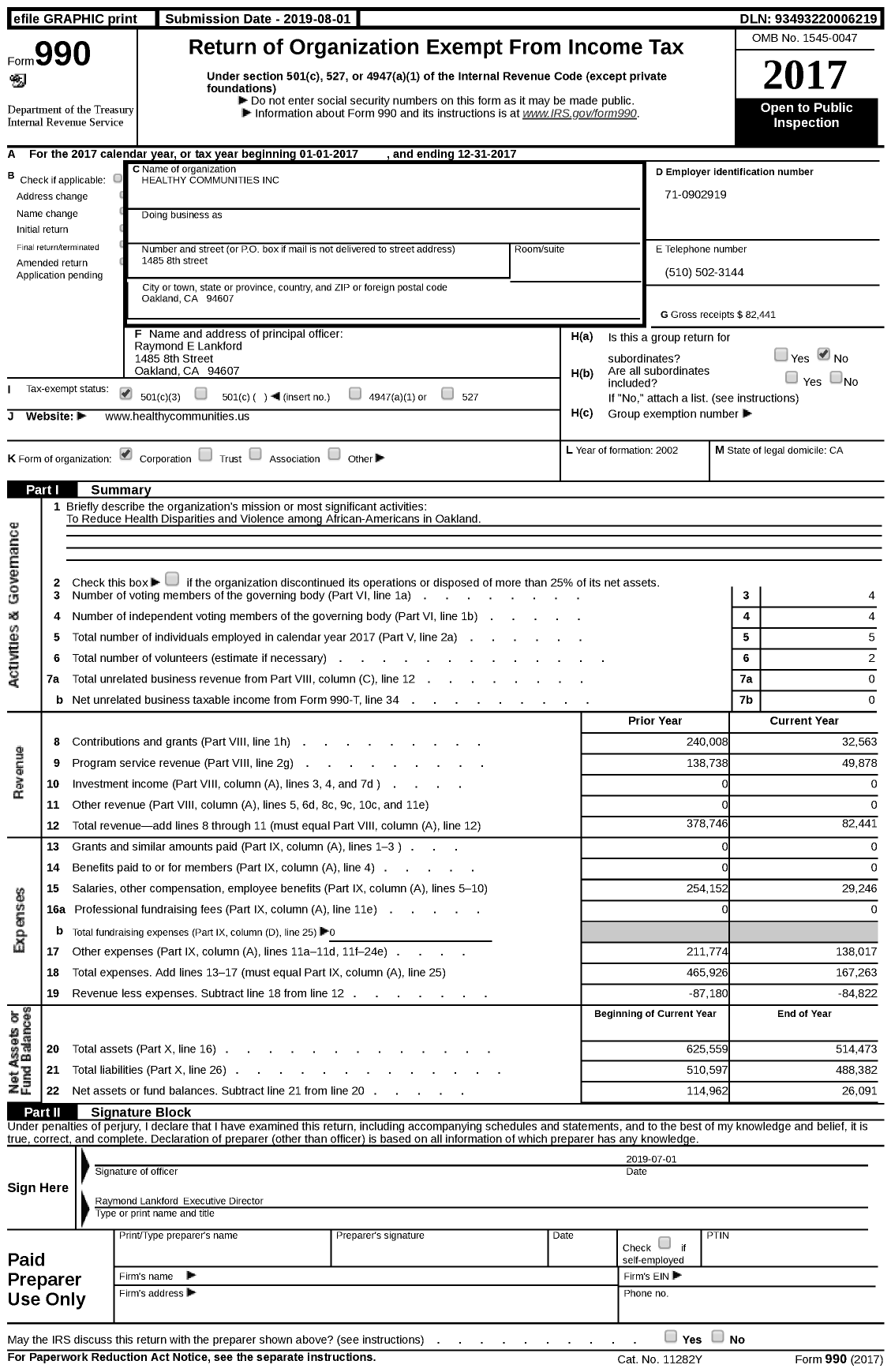 Image of first page of 2017 Form 990 for Healthy Communities