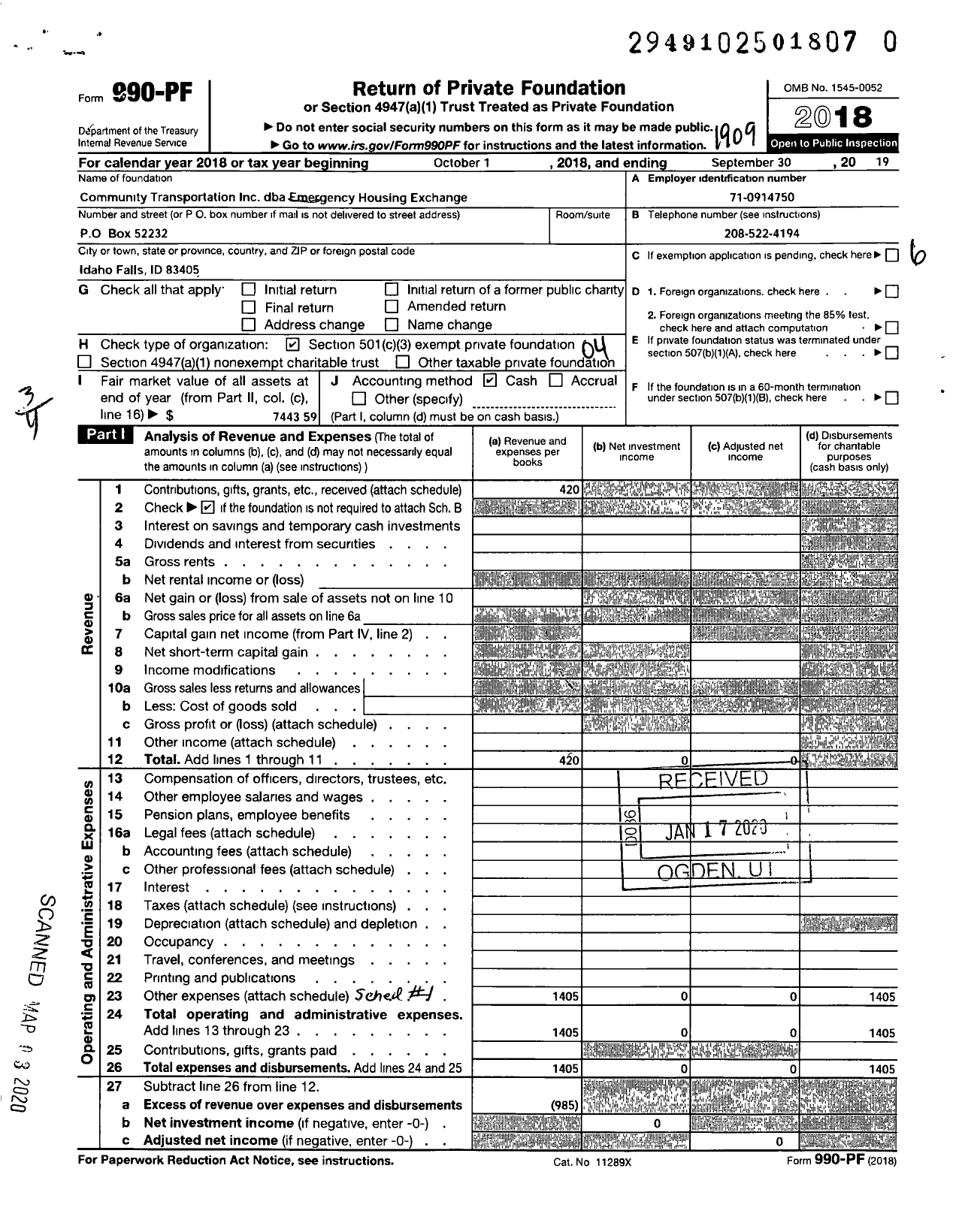 Image of first page of 2018 Form 990PR for Emergency Housing Exchange