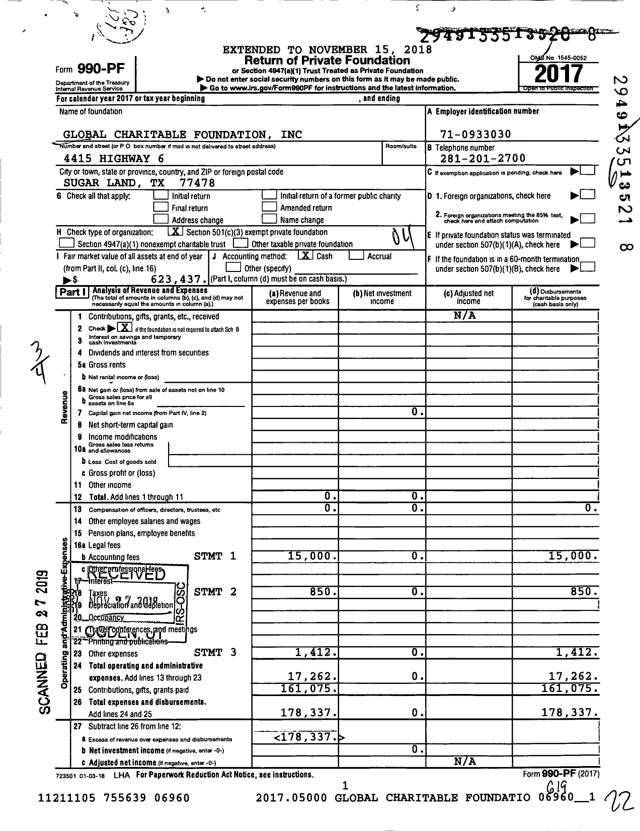 Image of first page of 2017 Form 990PF for Global Charitable Foundation