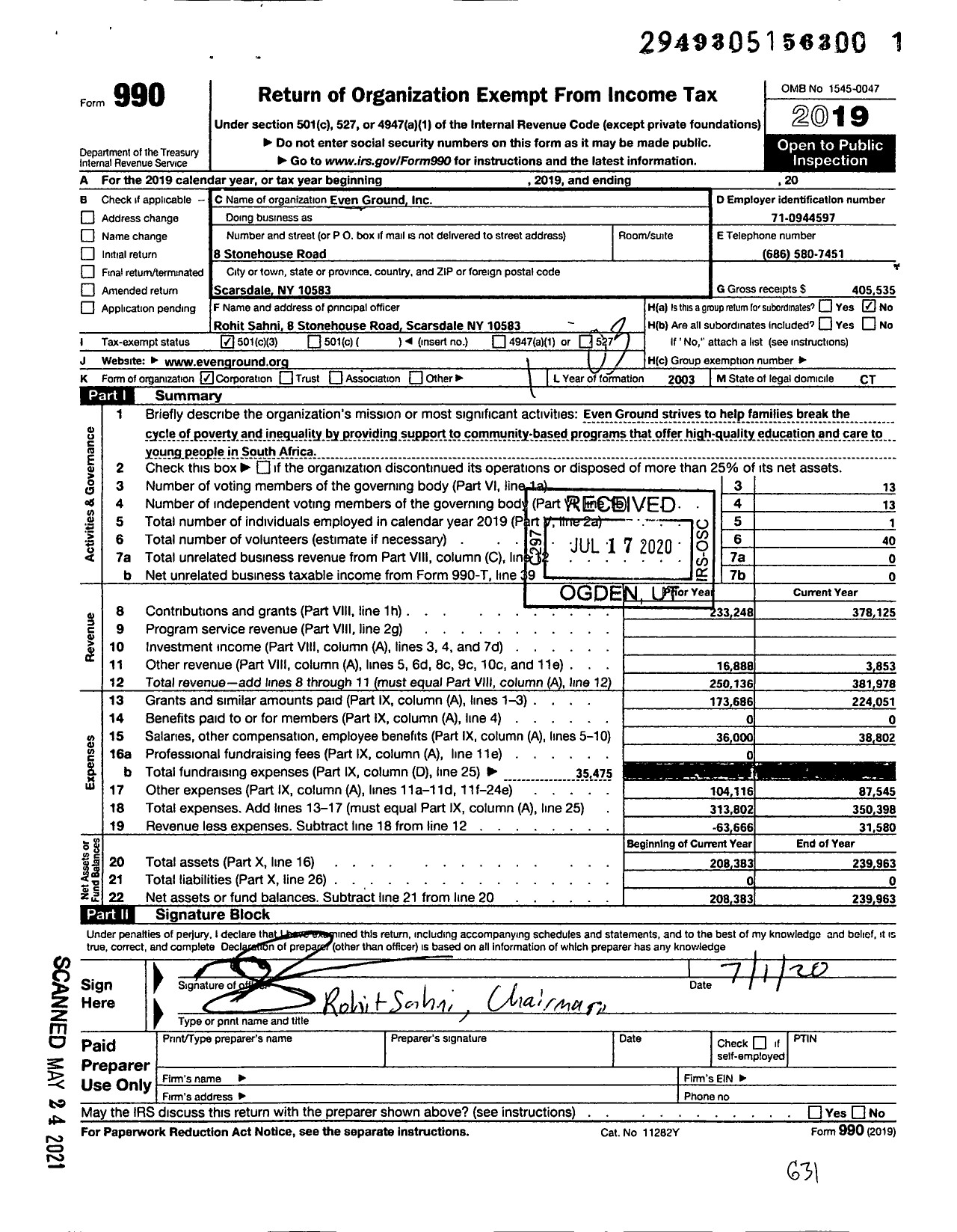 Image of first page of 2019 Form 990 for Even Ground
