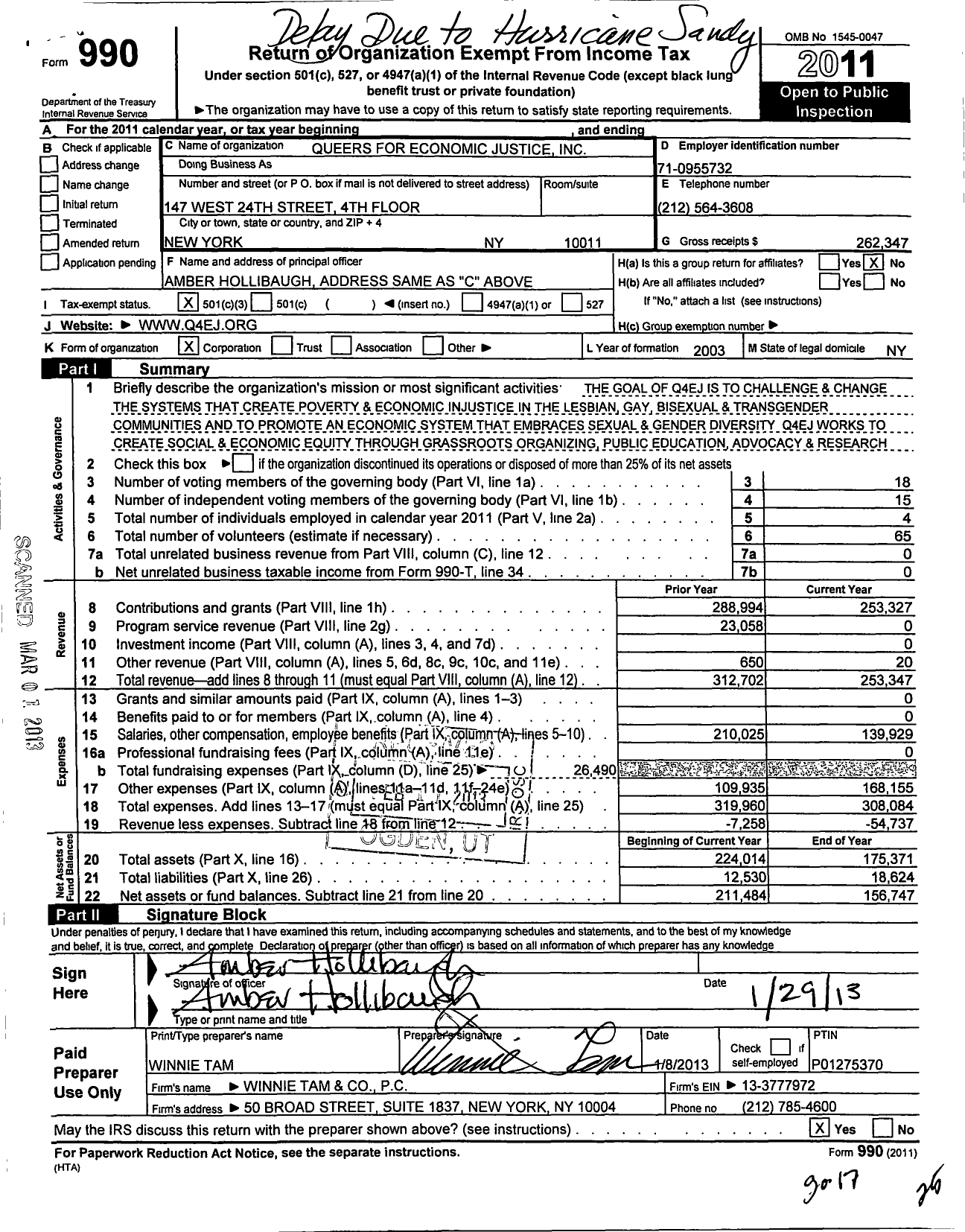 Image of first page of 2011 Form 990 for Queers for Economic Justice