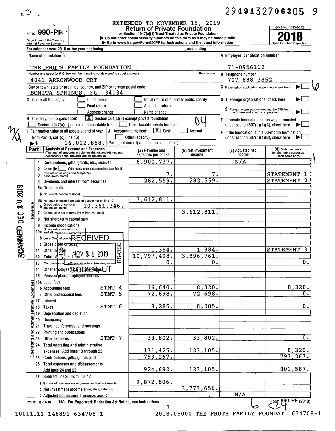 Image of first page of 2018 Form 990PF for The Fruth Family Foundation