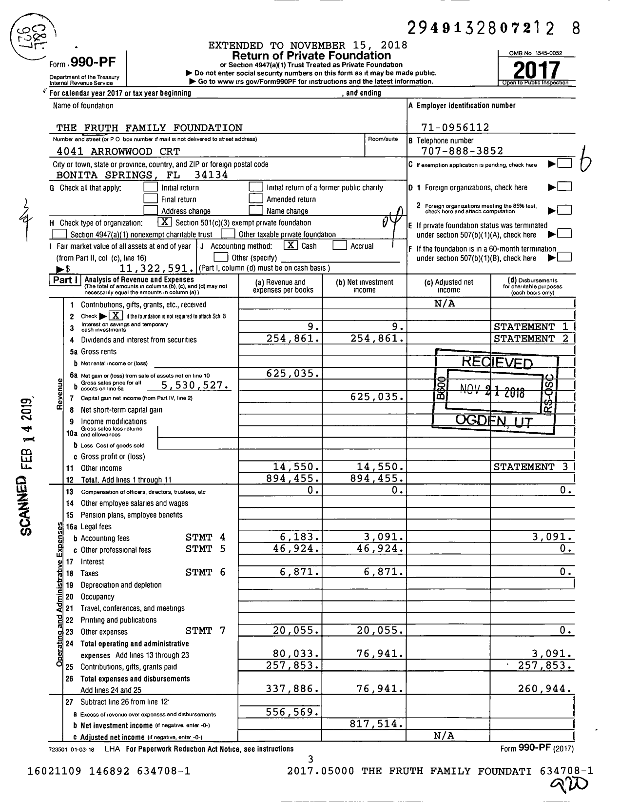 Image of first page of 2017 Form 990PF for The Fruth Family Foundation