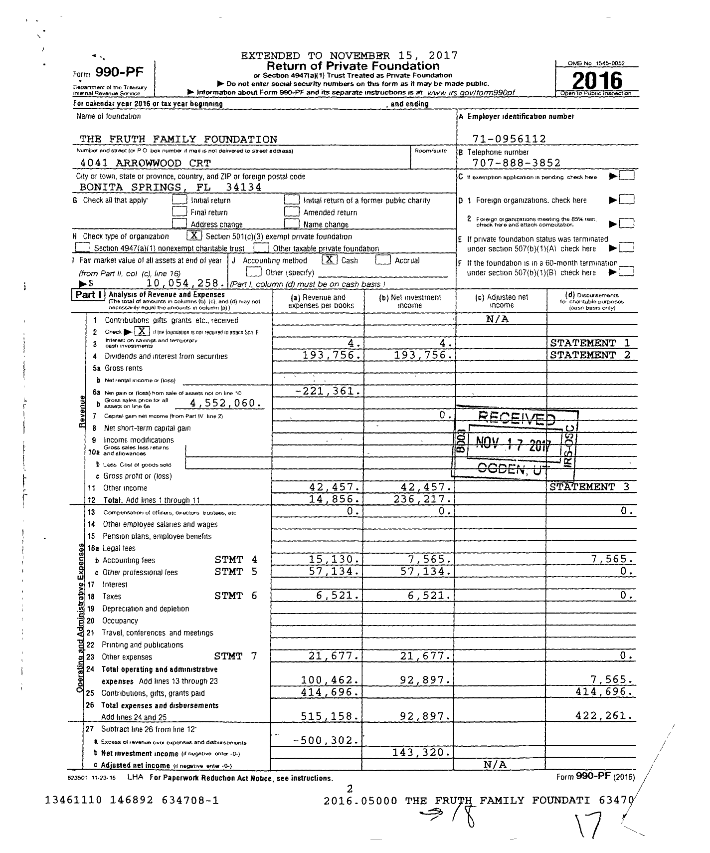 Image of first page of 2016 Form 990PF for The Fruth Family Foundation