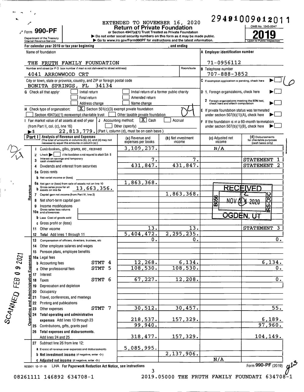 Image of first page of 2019 Form 990PF for The Fruth Family Foundation