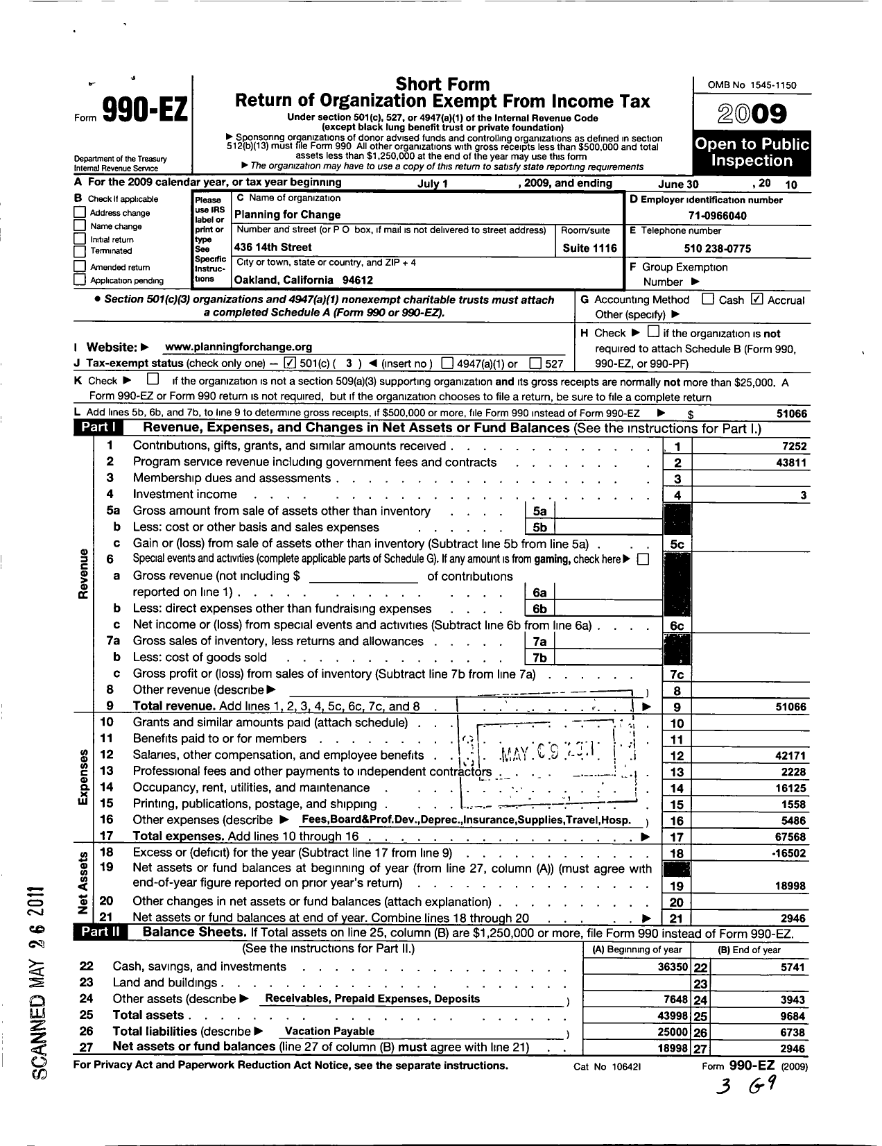 Image of first page of 2009 Form 990EZ for Youth Justice Institute