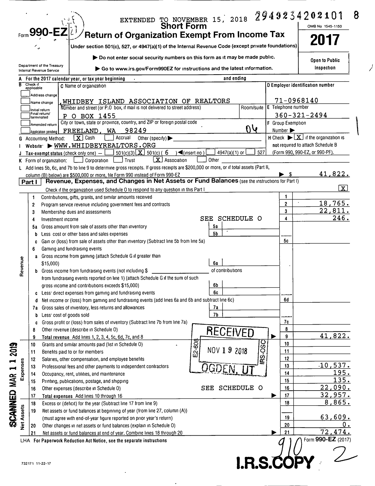 Image of first page of 2017 Form 990EO for Whidbey Island Association of Realtors