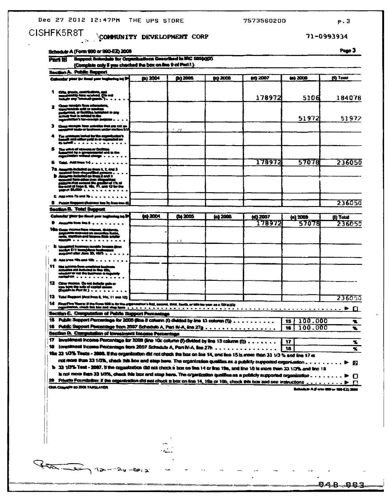 Image of first page of 2008 Form 990R for Rushmere Community Development Corporation