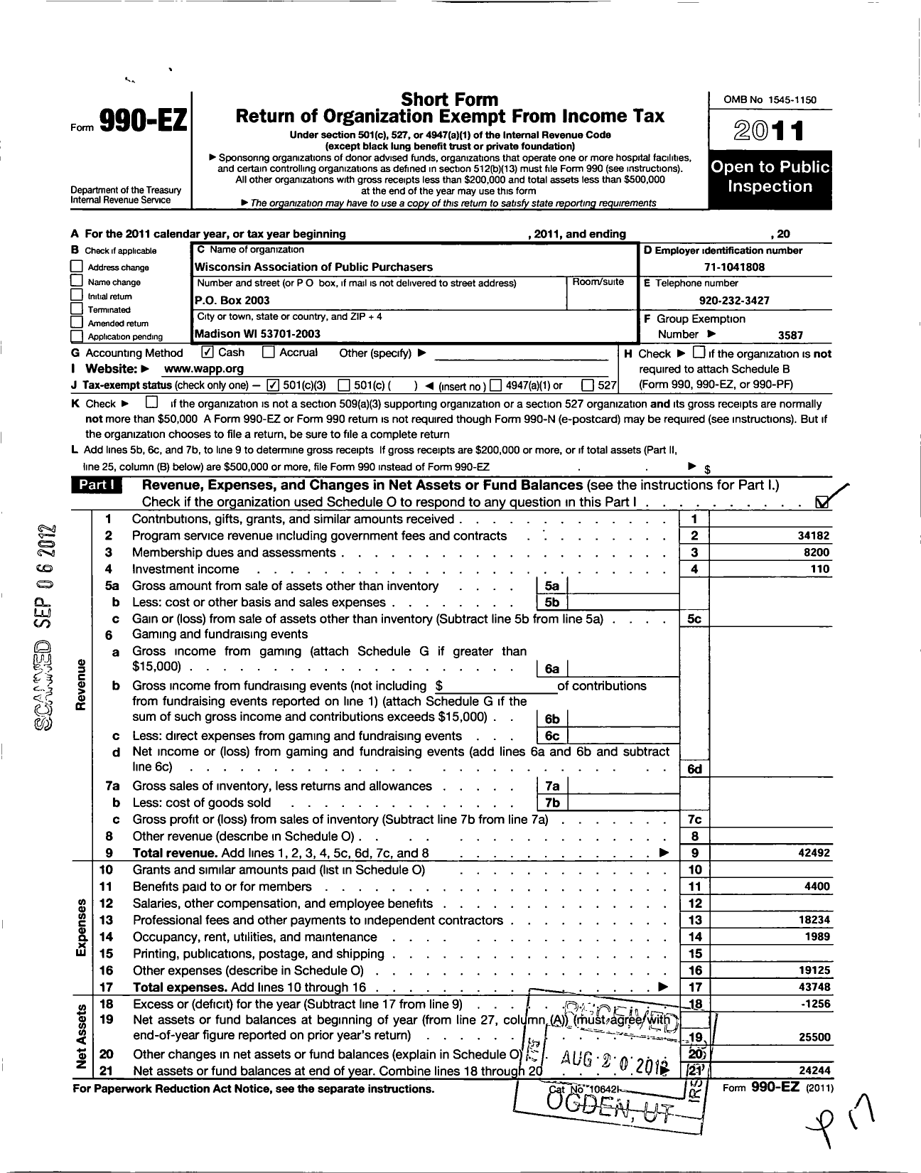 Image of first page of 2011 Form 990EZ for National Institute of Governmental Purchasing / Wi Assoc of Public Procurement