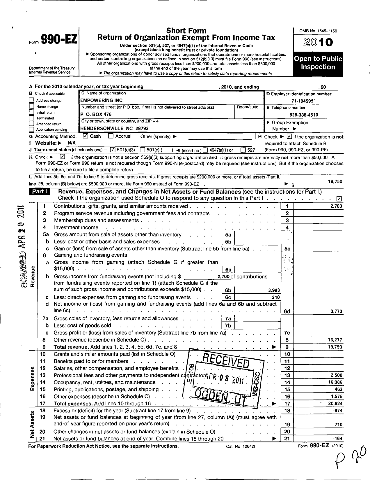 Image of first page of 2010 Form 990EZ for Empowering