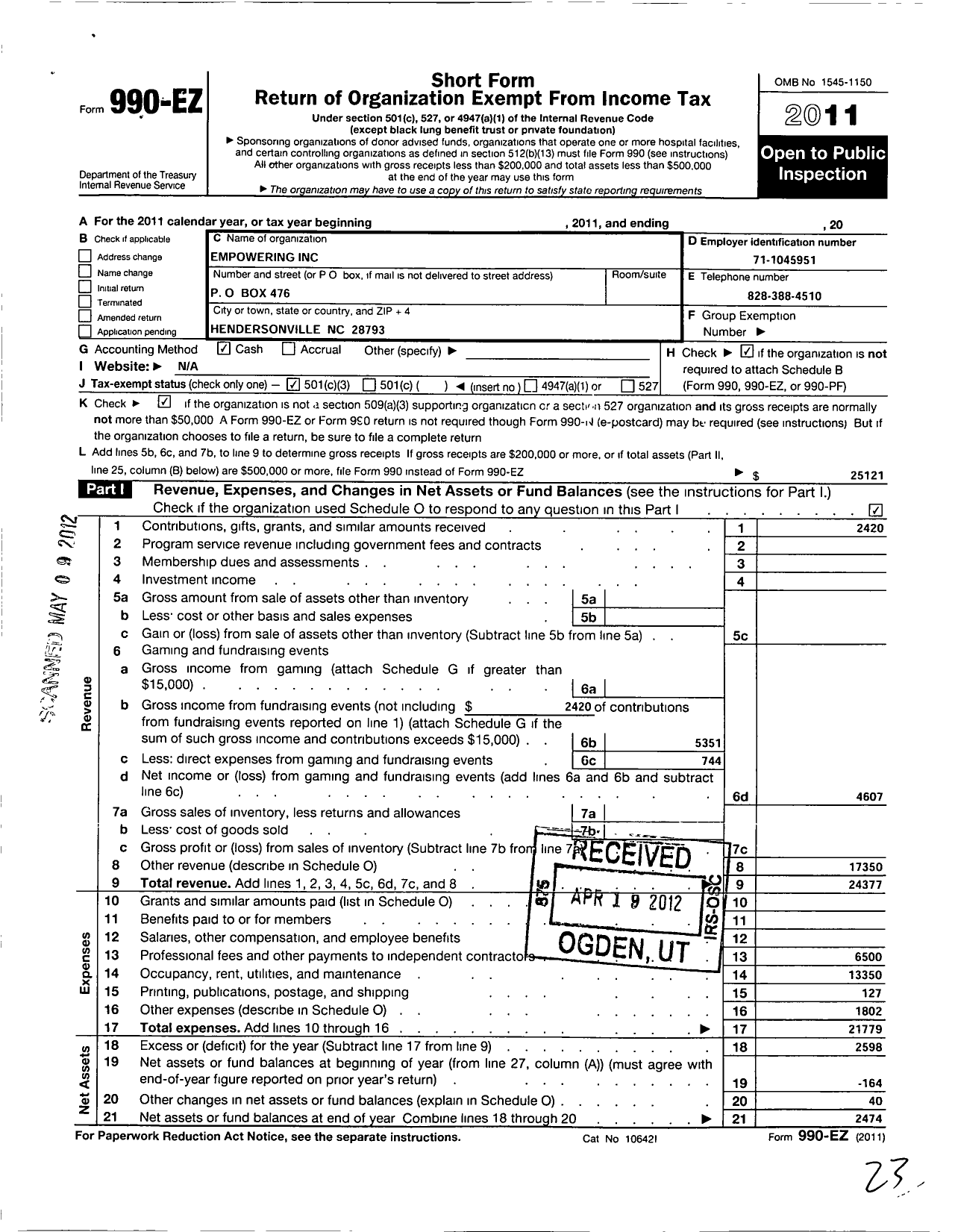 Image of first page of 2011 Form 990EZ for Empowering