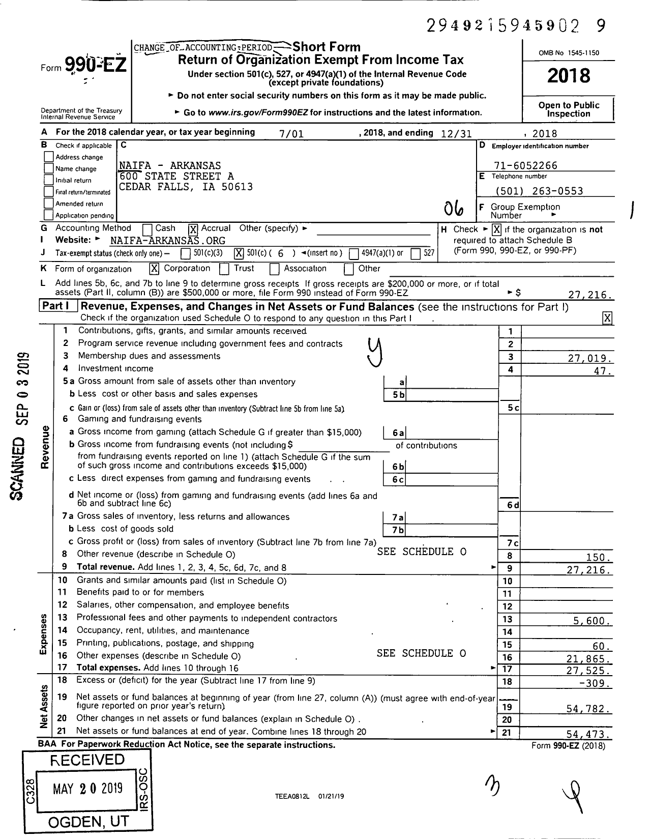 Image of first page of 2018 Form 990EO for Naifa-Arkansas