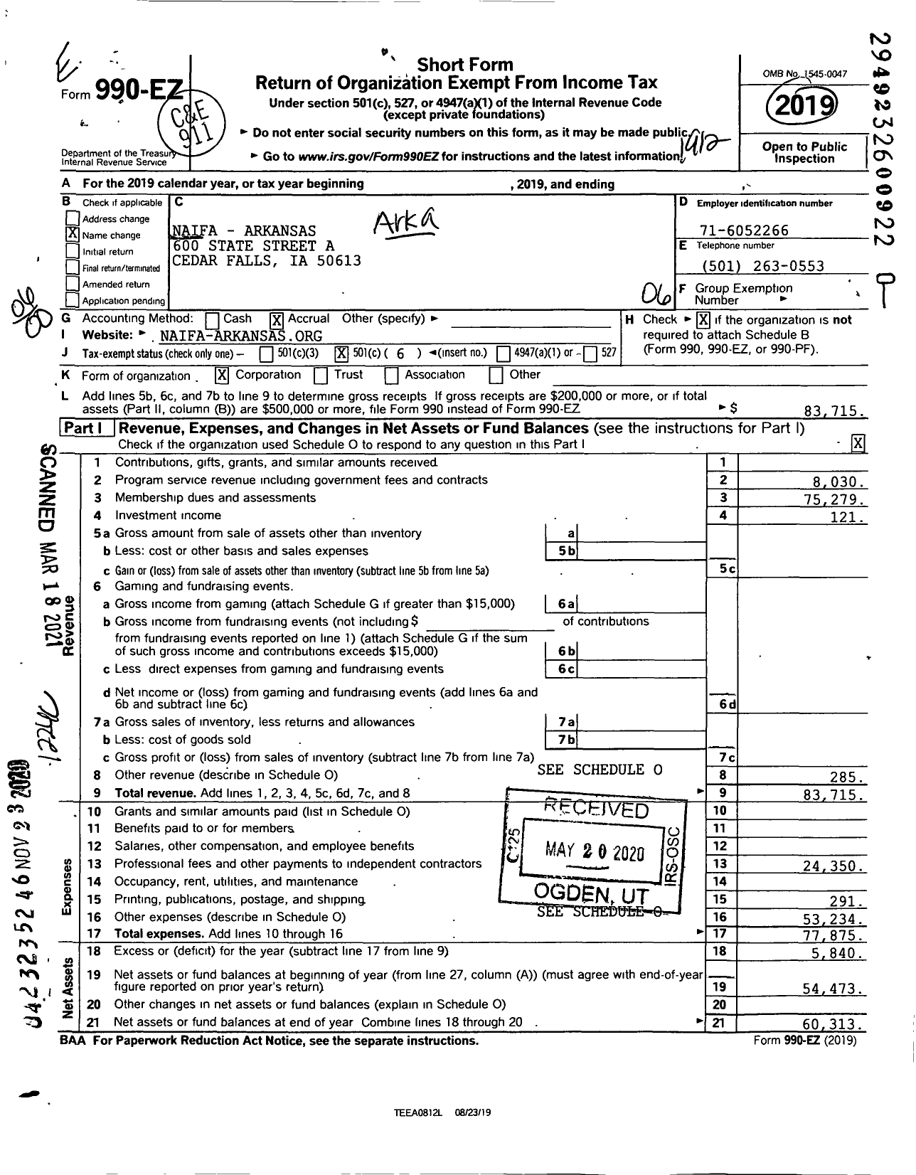 Image of first page of 2019 Form 990EO for Naifa-Arkansas