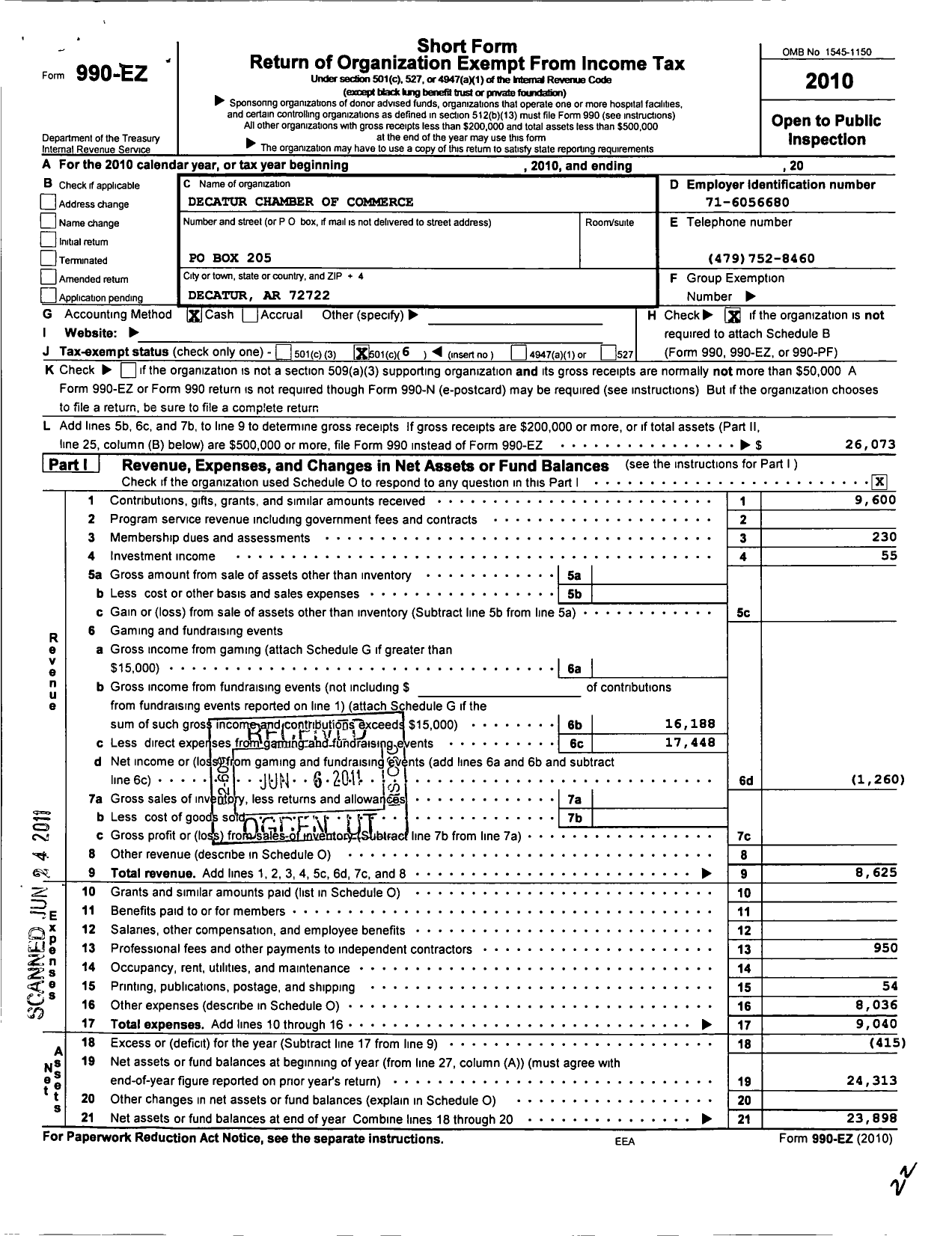 Image of first page of 2010 Form 990EO for Decatur Chamber of Commerce