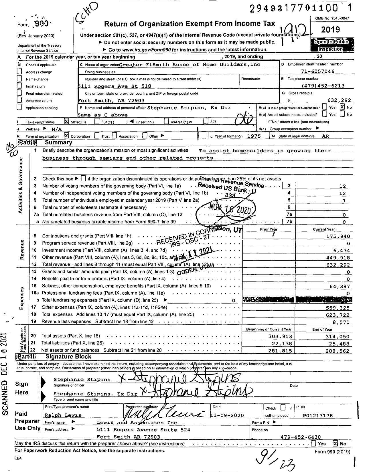 Image of first page of 2019 Form 990O for Greater FtSmith Assoc of Home Builders