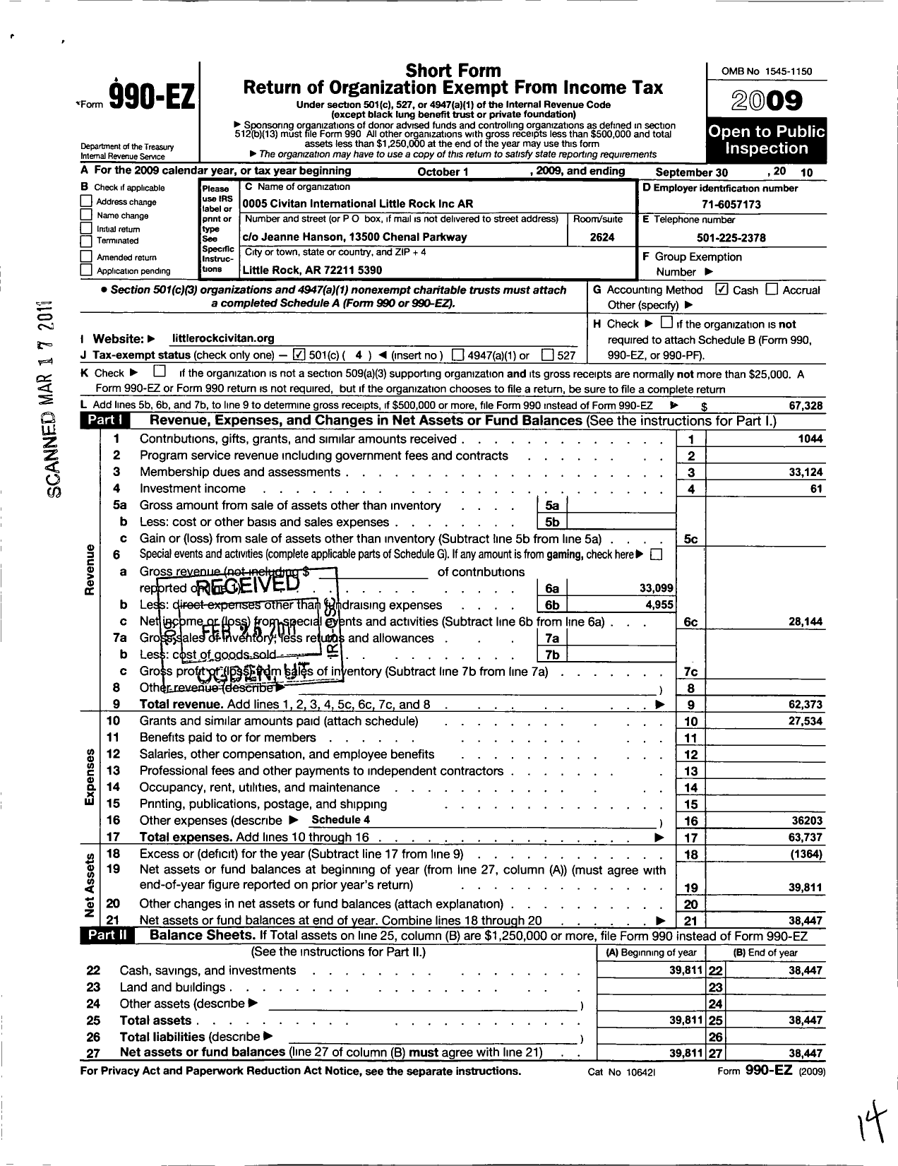 Image of first page of 2009 Form 990EO for Civitan International / Little Rock Inc Ar