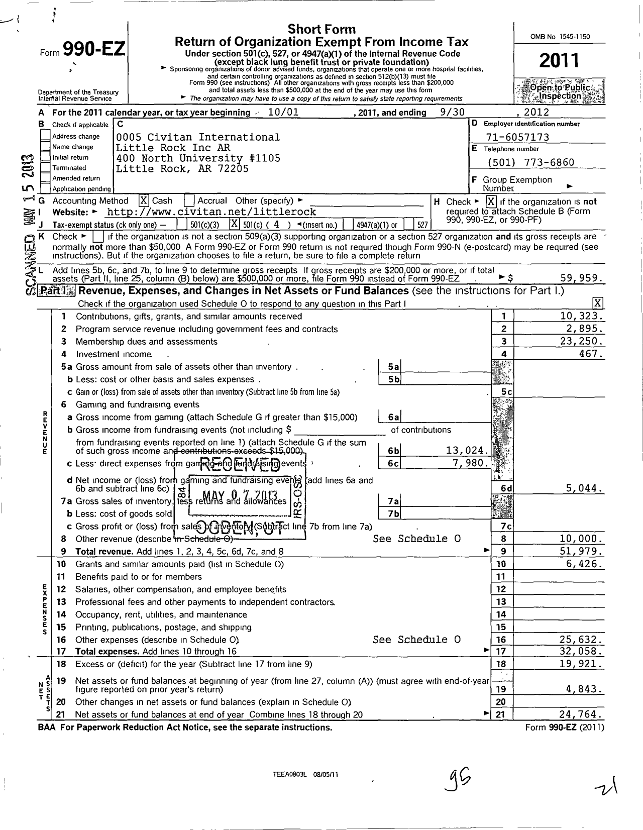 Image of first page of 2011 Form 990EO for Civitan International / Little Rock Inc Ar