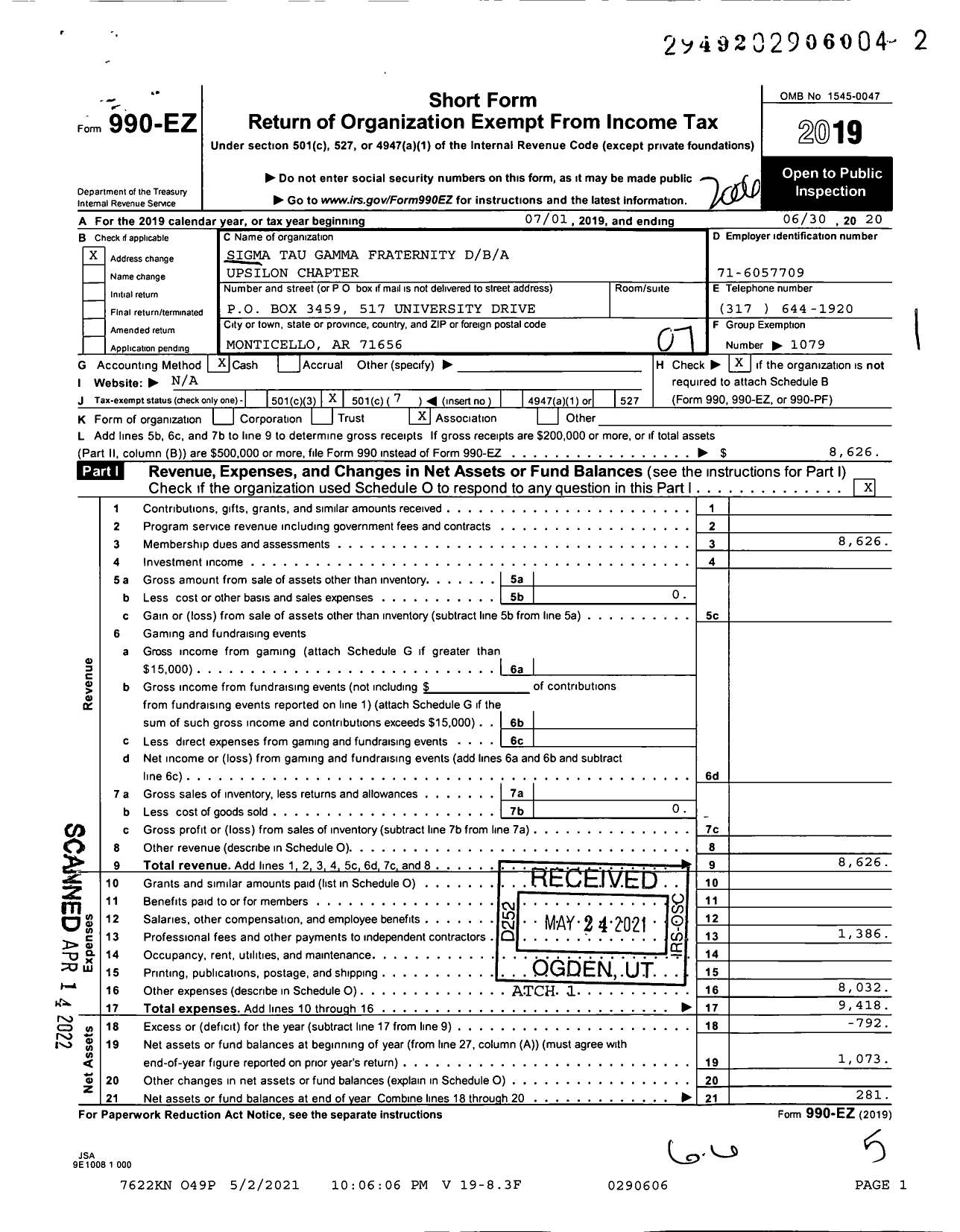 Image of first page of 2019 Form 990EO for Upsilon Chapter