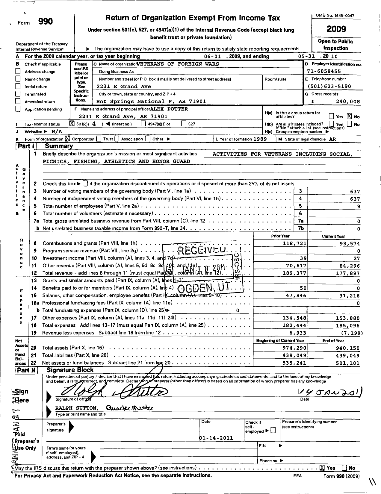 Image of first page of 2009 Form 990O for Thaddeus H Caraway Post No 2278 VFW of the Us